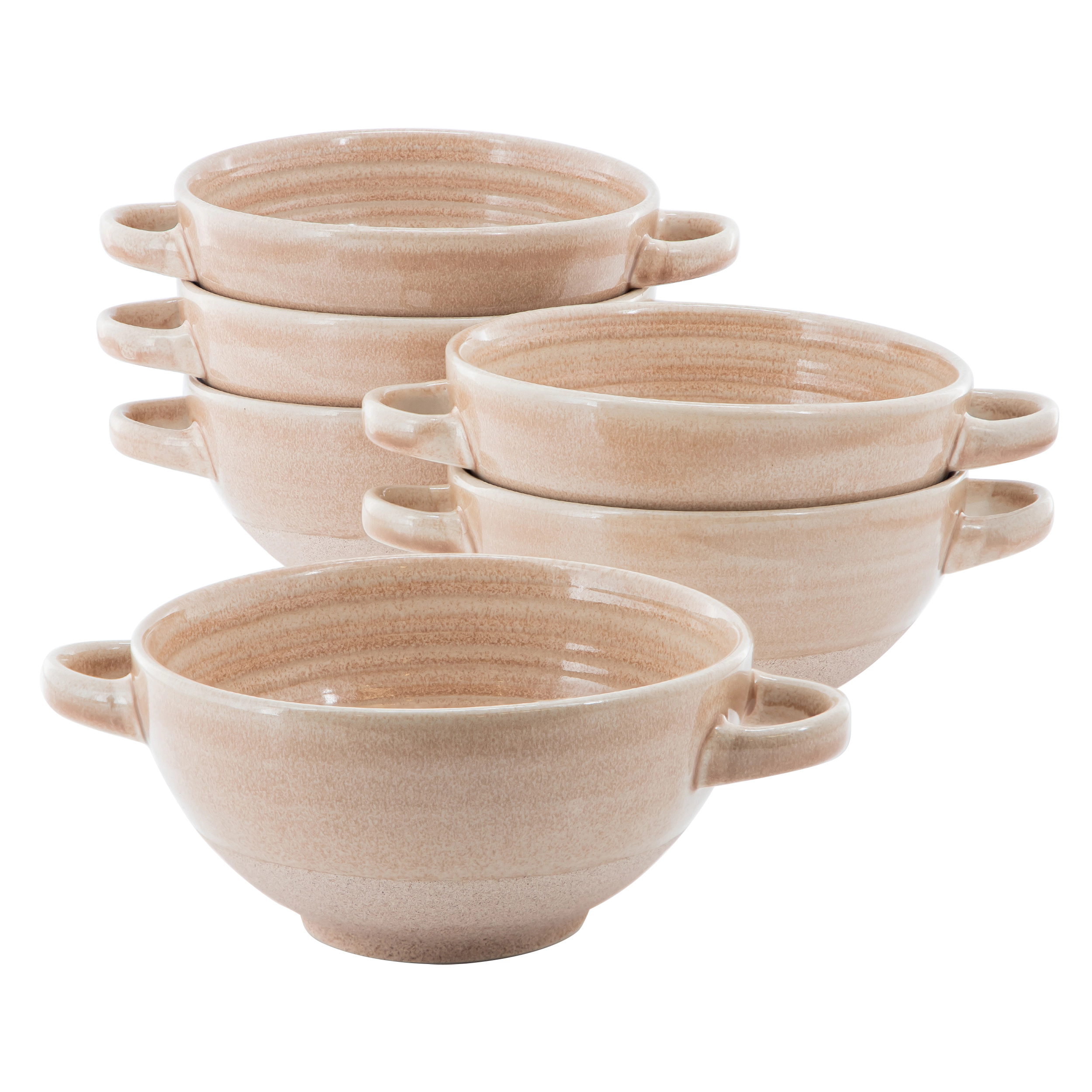 Gibson Elite Orchard Bay 6 Piece Inch Stoneware Soup Bowls with Handles Red