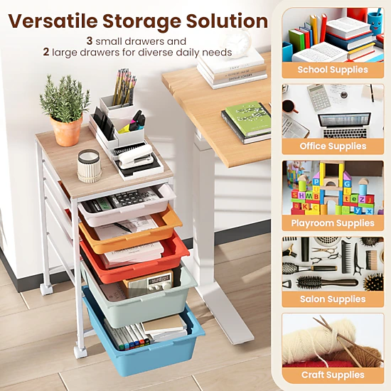 SlickBlue 5 Drawer Rolling Storage Cart, MDF Top Frame