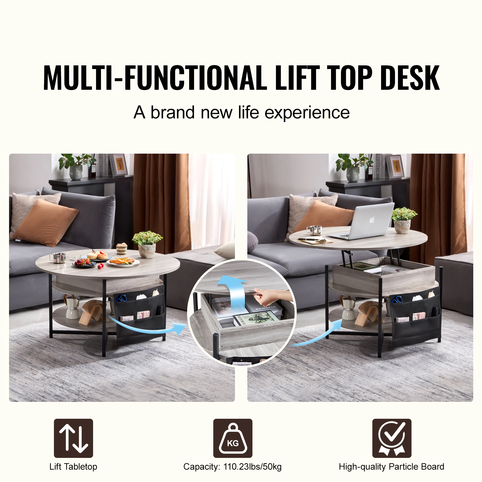 HONGGE Lift Top Coffee Table Coffee Table with Storage Coffee Table for Living Room