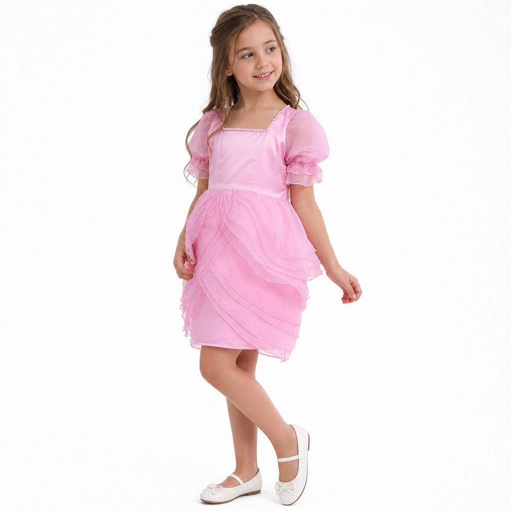Faeella Girls Blush Petal Princess Ruffle Pink Birthday Dress