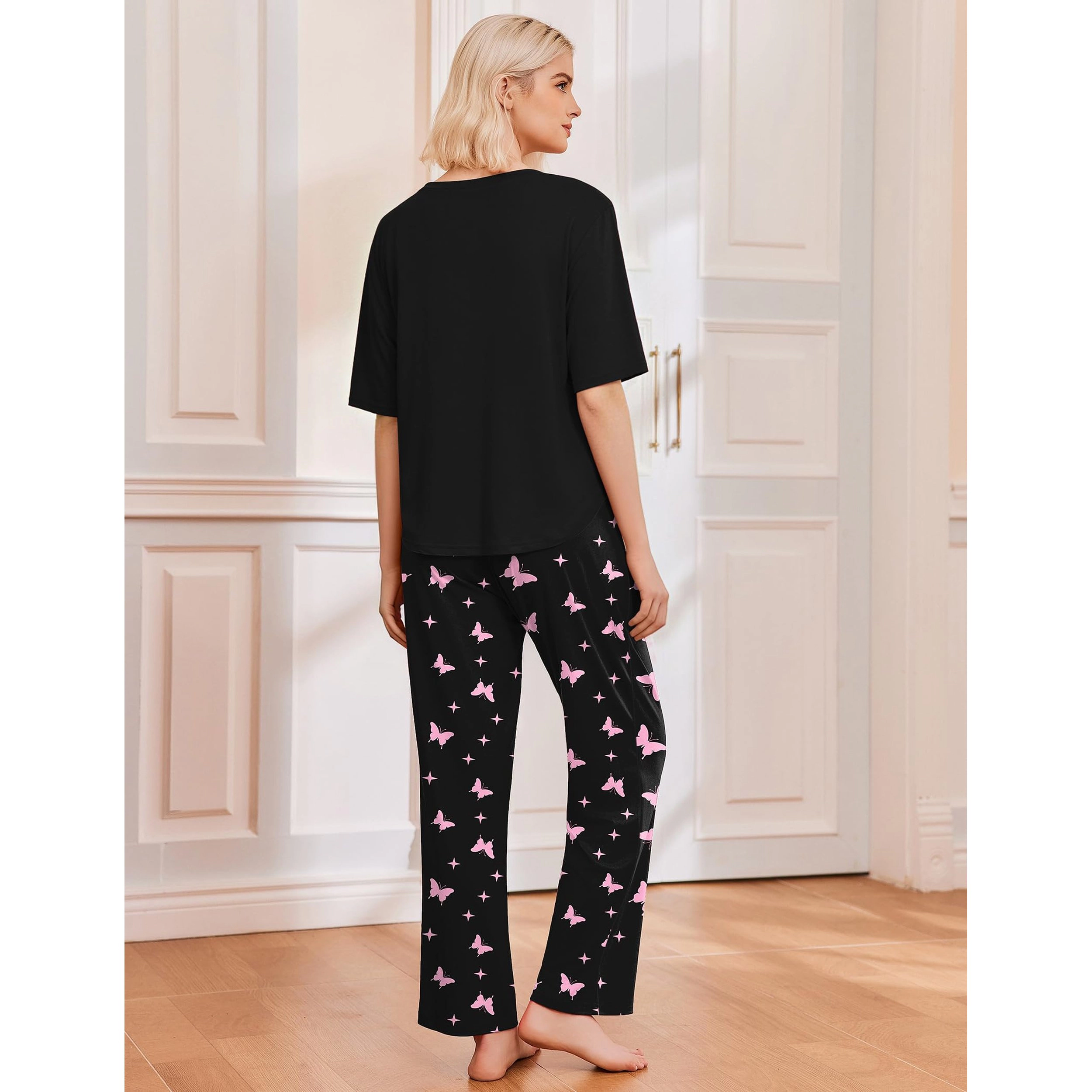 Ekouaer Pajamas for Women Cozy Loungewear Sleepwear Short Sleeve Long Pants Set Matching Pjs