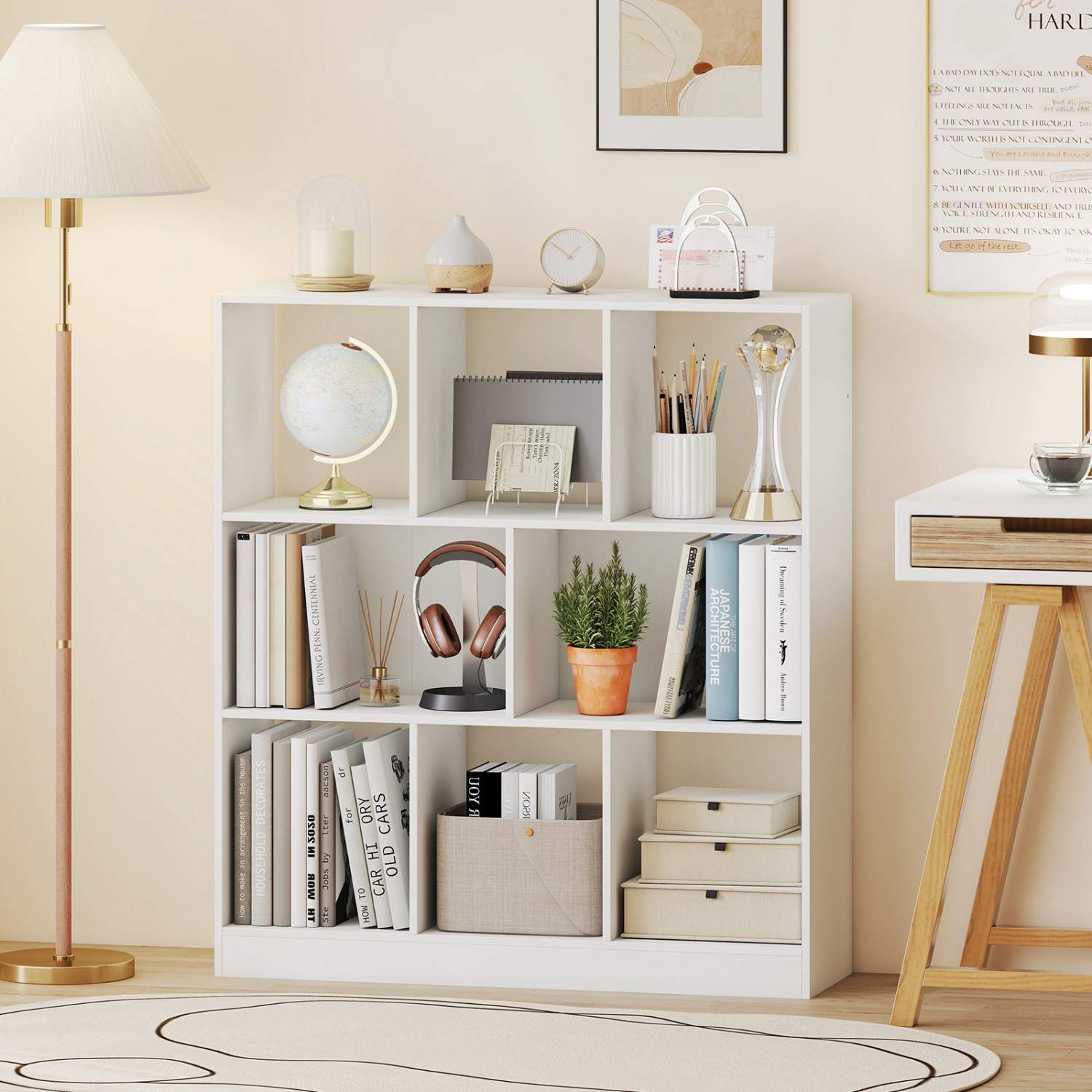 LJG 8-Cube Bookcase 3-Tier with 2-Sized Compartments and Anti-Tip Kits for Living Room