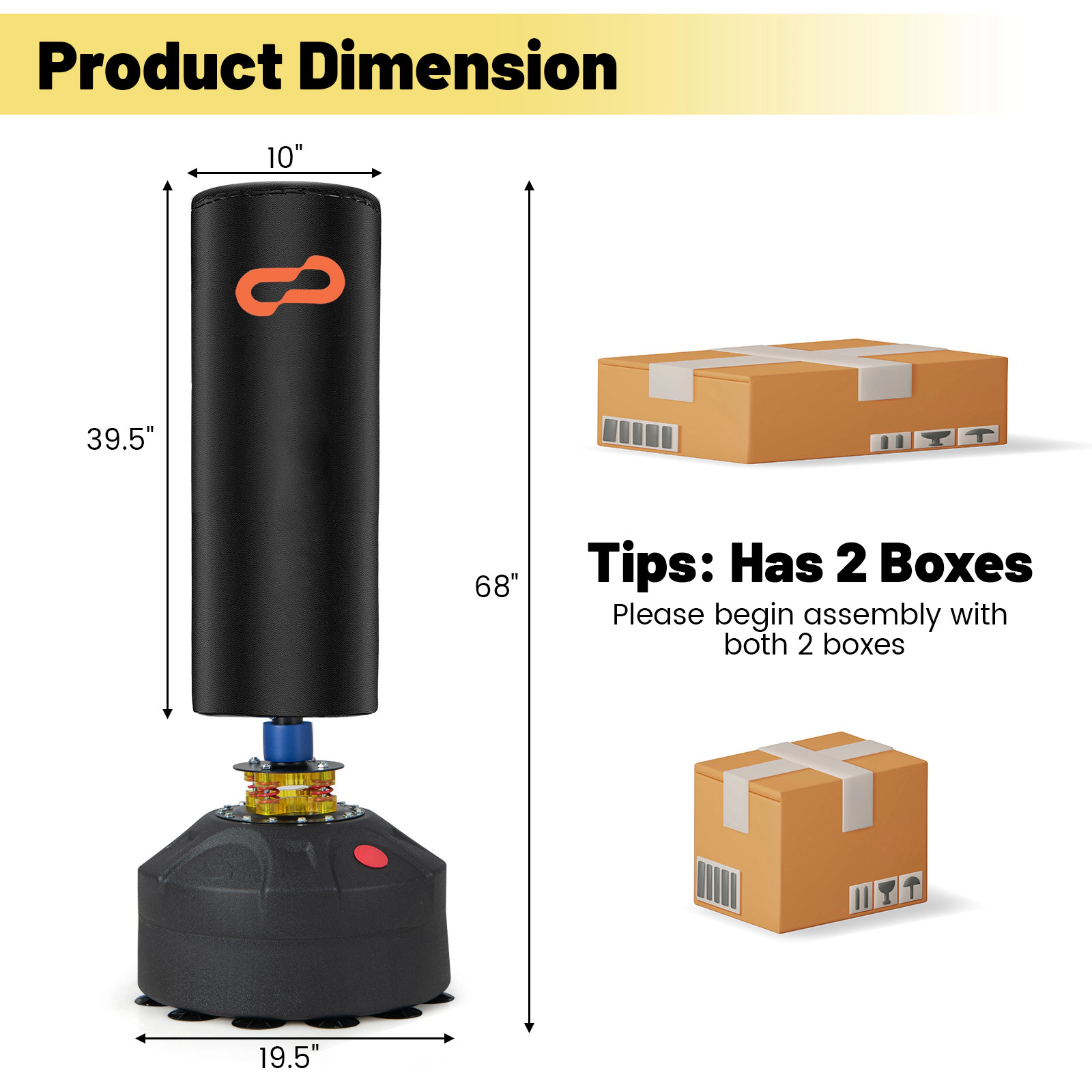 SUGIFT Freestanding Punching Bag Kickboxing Bag with Stand and Suction Cup Base 68-in Tall Black