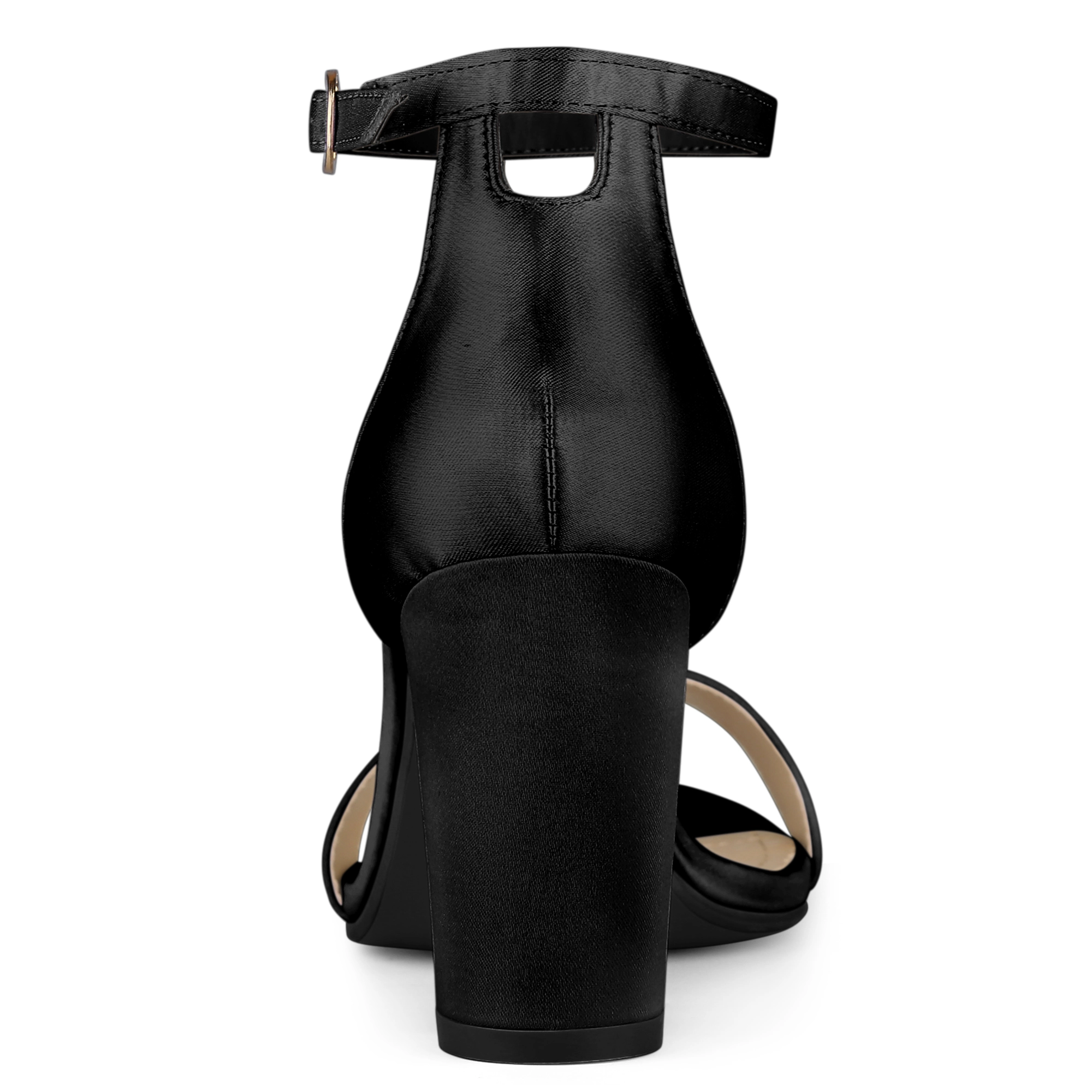 BLISSFUL STEP Women's Satin Open Toe Ankle Strap Chunky Heels Sandals
