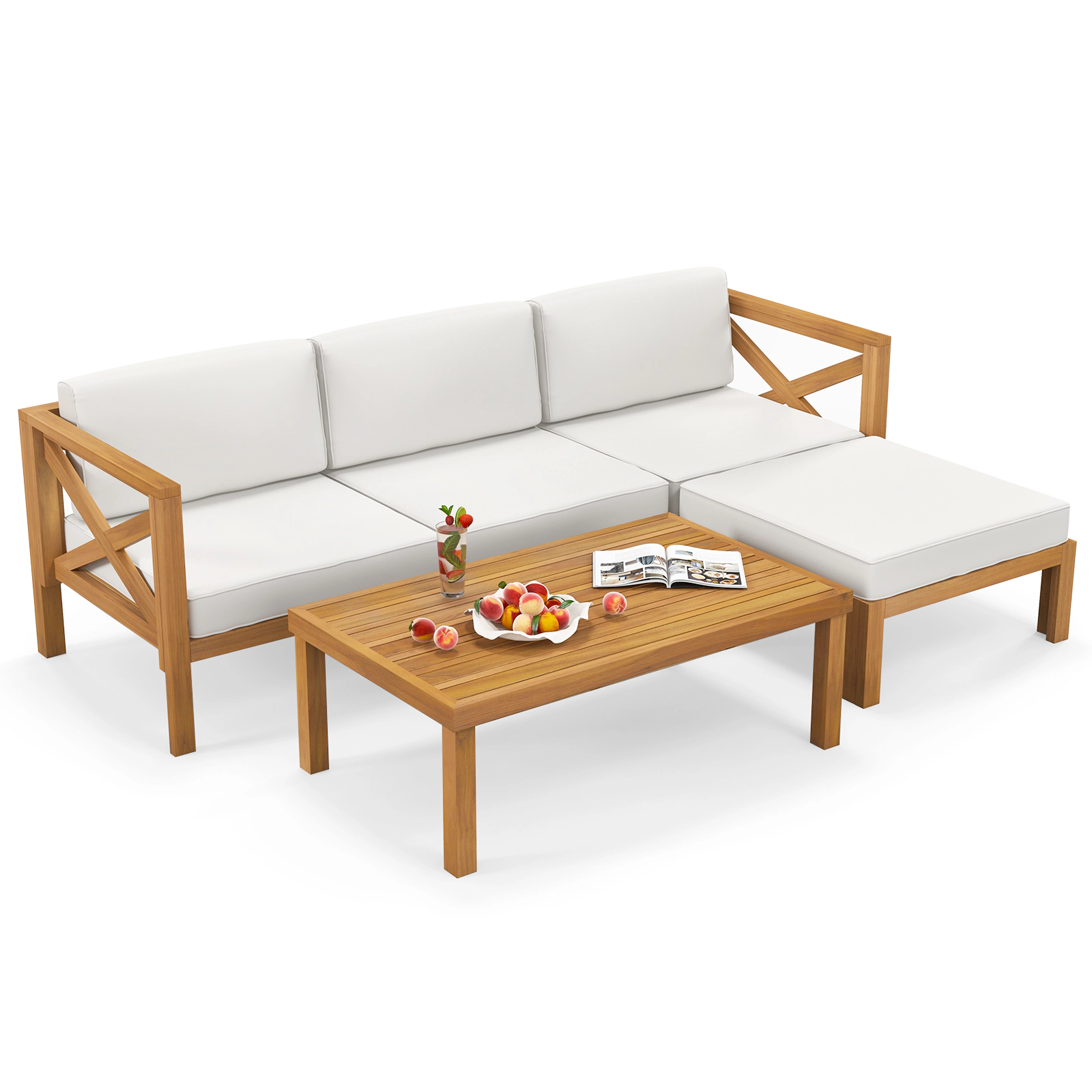 LJG 5 Piece Outdoor Conversation Furniture Set with 3 Chairs 1 Ottoman and 1 Coffee Table