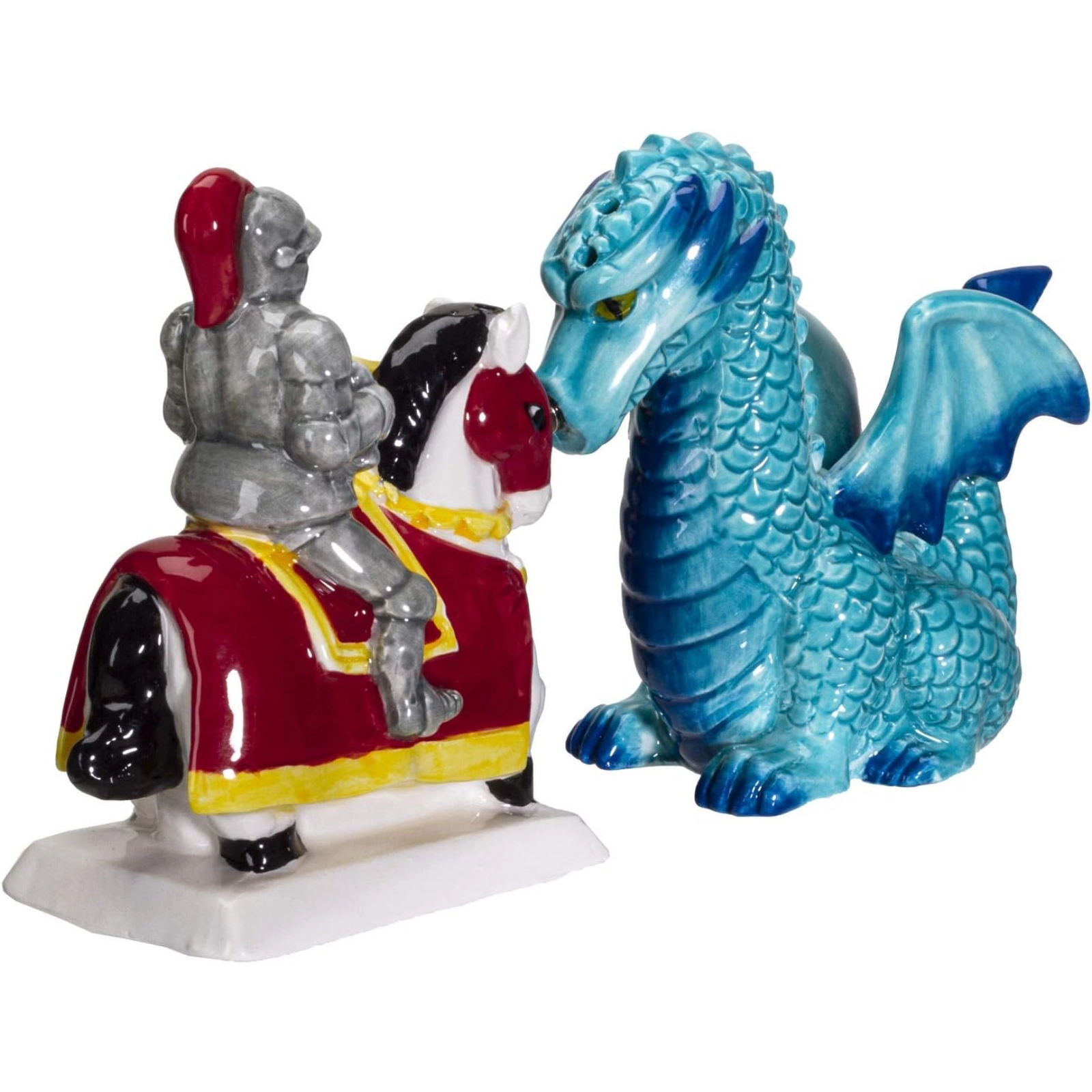 Pacific Giftware Knight on Horse and Dragon Ceramic Salt and Pepper Shakers Set