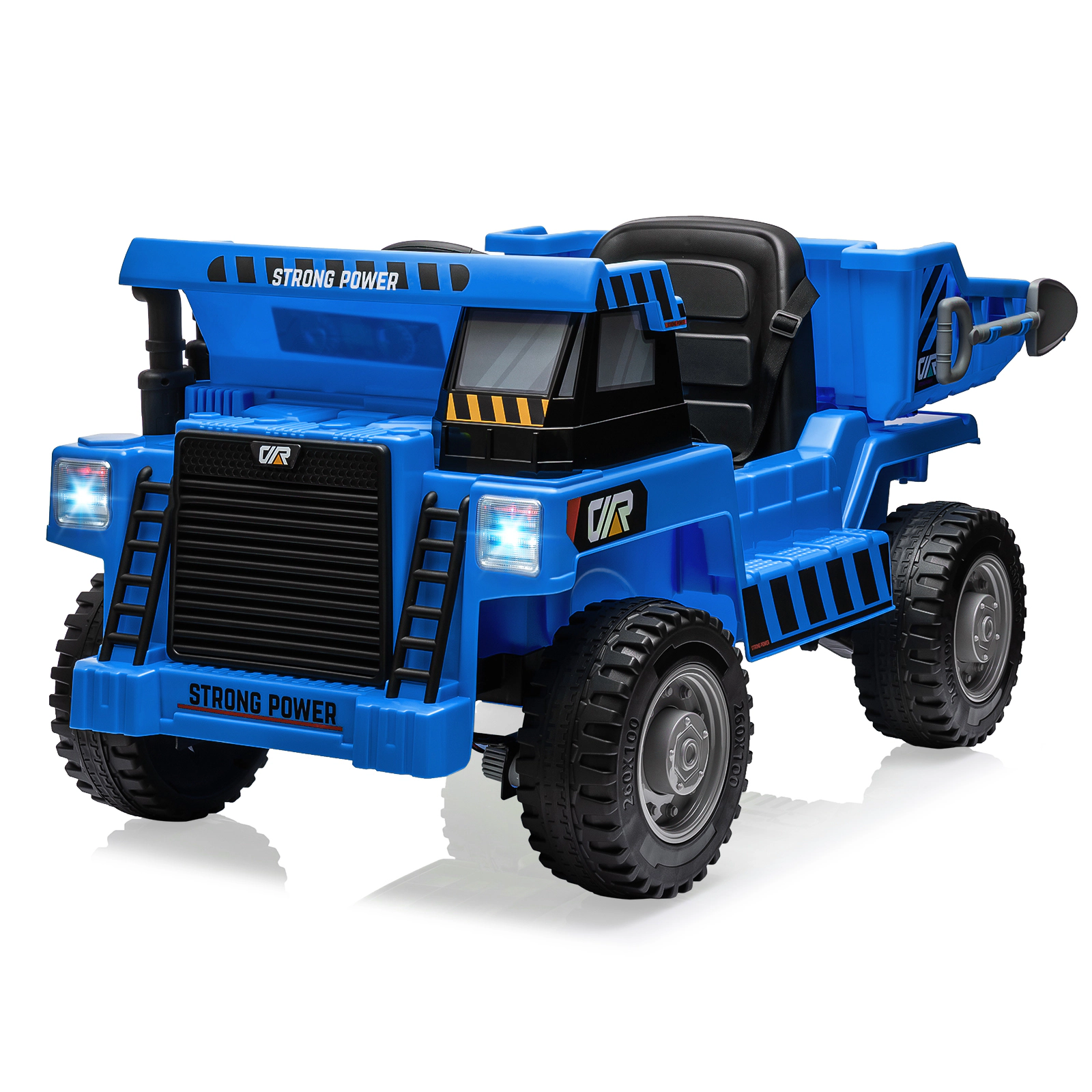 12V Kids Ride On Dump Truck, 4WD Electric Construction Vehicle w/Remote, Bed, Shovel, Music & Lights