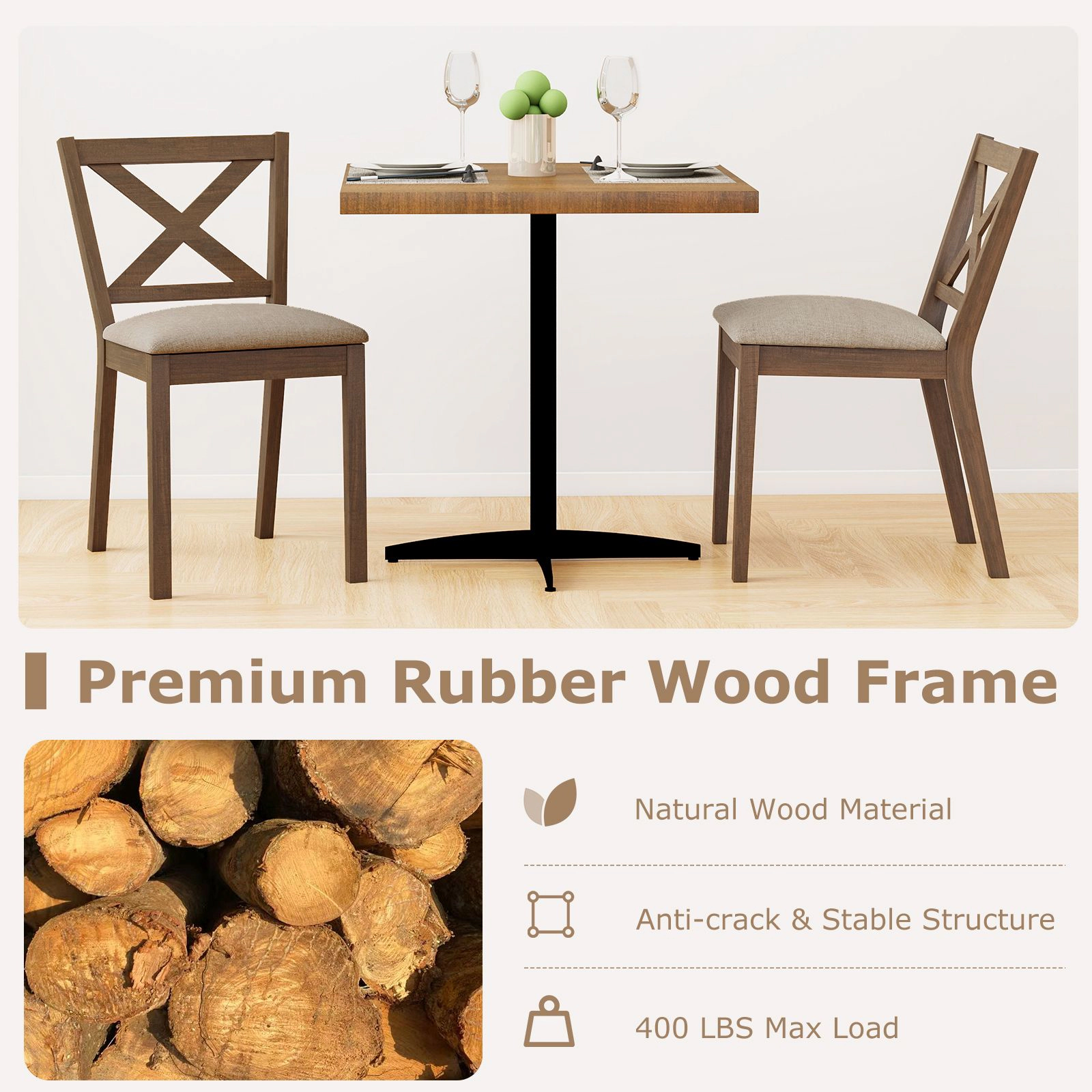 SlickBlue Upholstered Dining Chairs Set of 2, Rubber Wood Frame