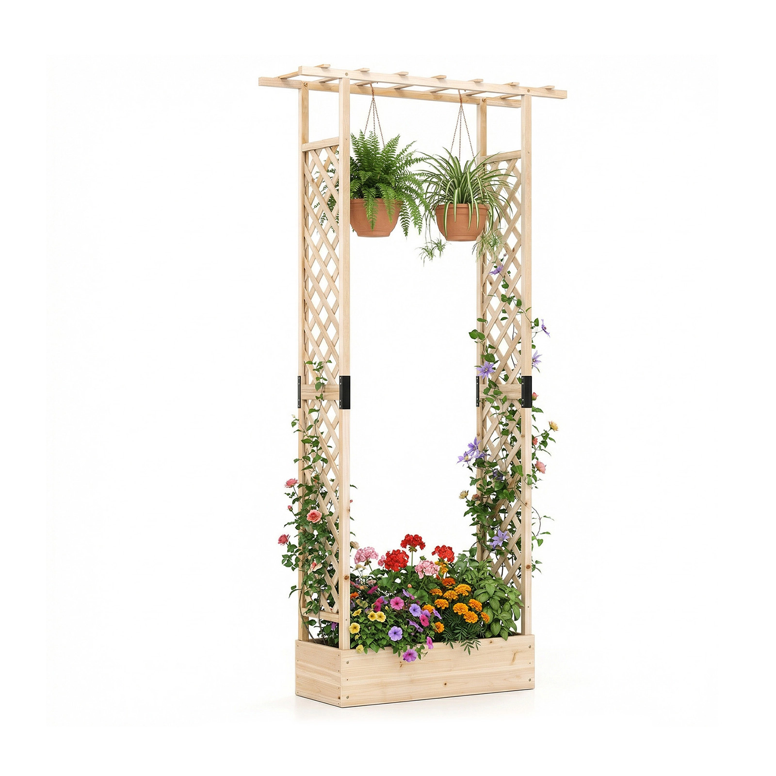 LJG Inch Tall Wooden Raised Garden Bed with Side Trellis and Hanging Roof Drainage Holes