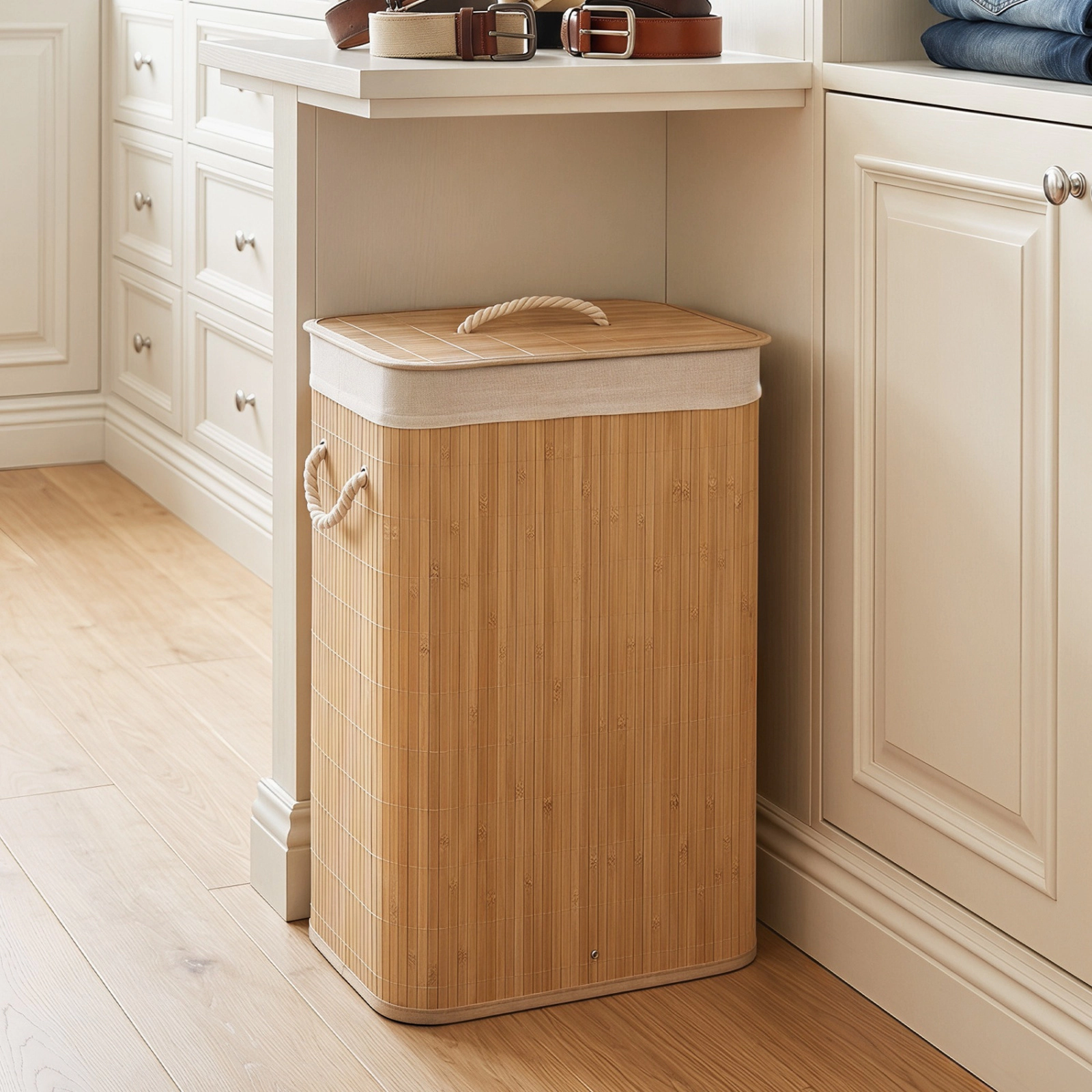 SUGIFT Natural Removable Liner and Carry Handles 19 Gal Bamboo Clothes Hamper