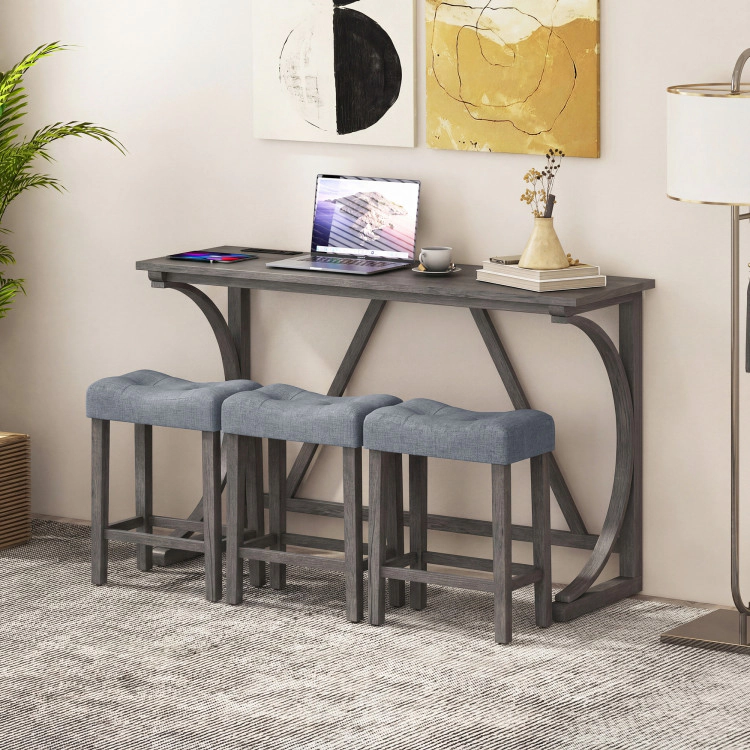 Hivvago 4-Piece Bar Table Set With Power Outlet And Upholstered Saddle Seat Stools