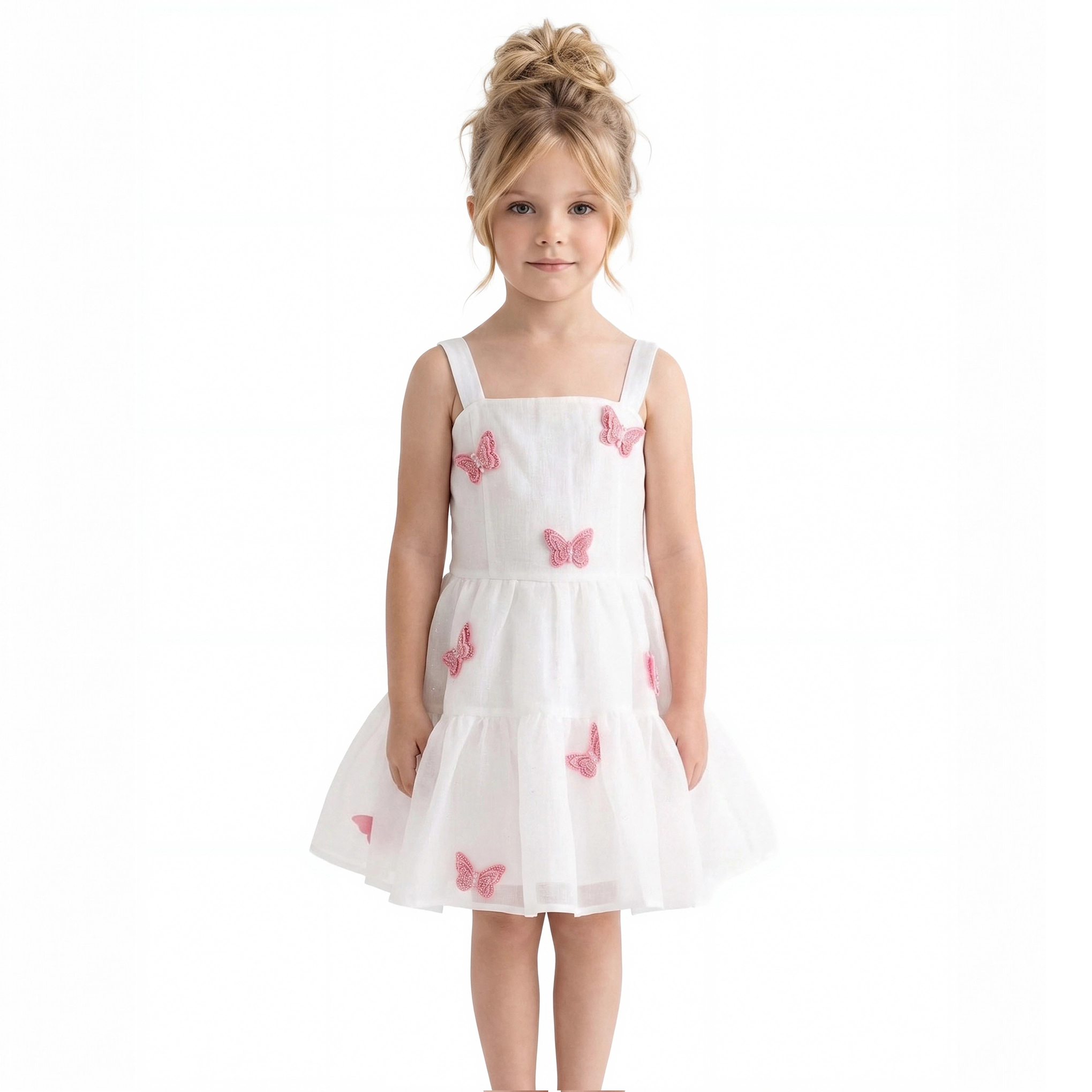 2Bunnies Girls 4T-10Y Sparkling Organza 3D Butterfly Appliqués Tiered Party Dress