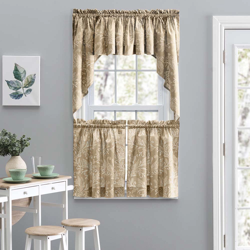 Ellis Curtain Lexington Leaf Pattern Tailored Rod Pocket Window Valance 58"x15" Tan