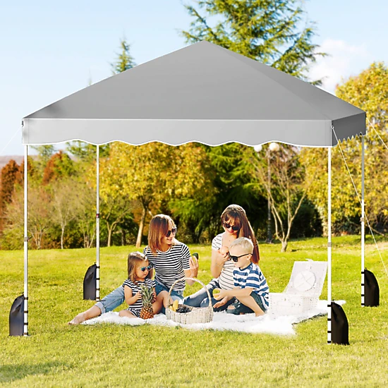 SUGIFT Foldable Pop Up 10 x 10Canopy Tent with 3-Height Adjustable Frame Wheeled Bag and Accessories Gray