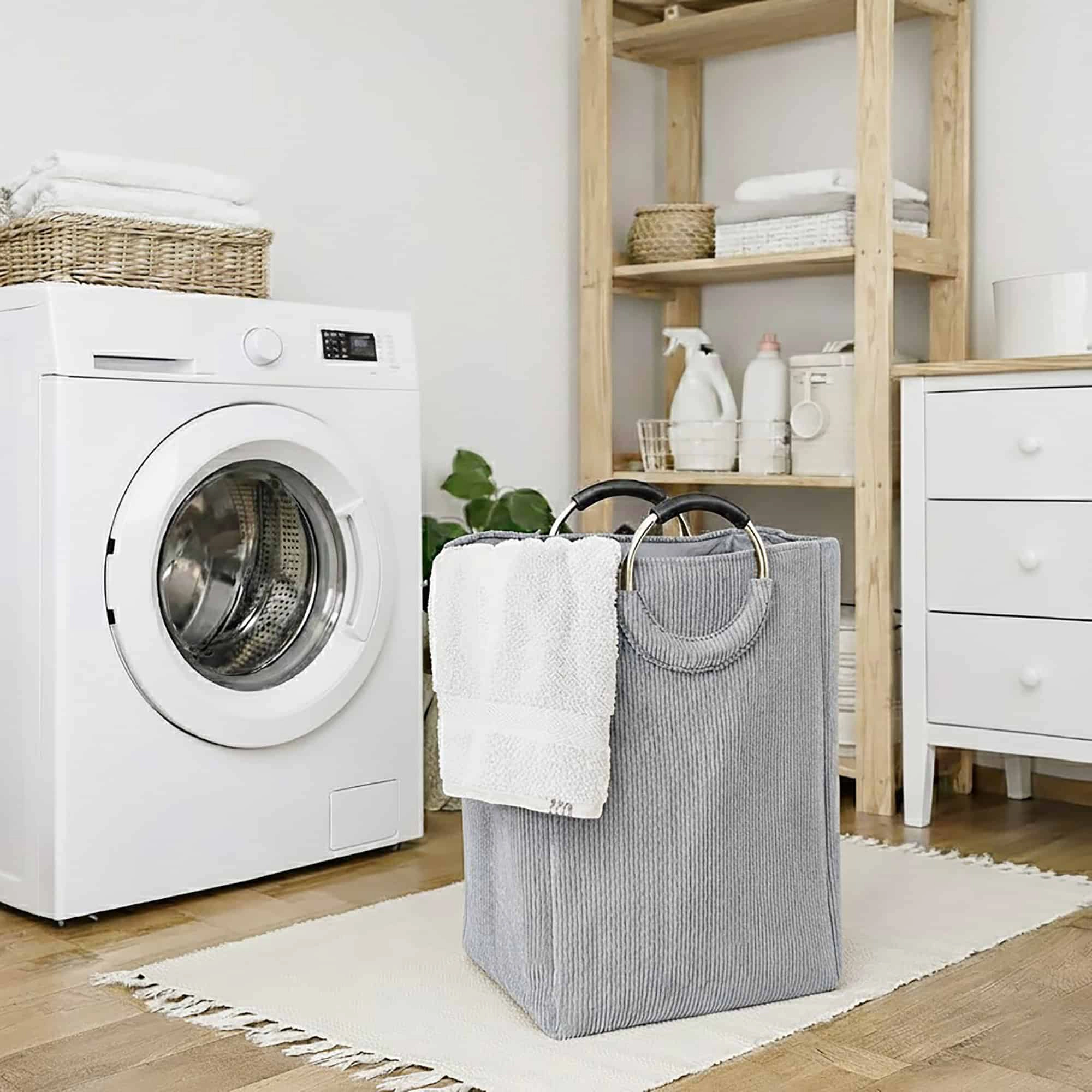 Evideco French Home Goods 55L Corduroy Laundry Hamper - Rectangular, EVA-Lined, Foldable