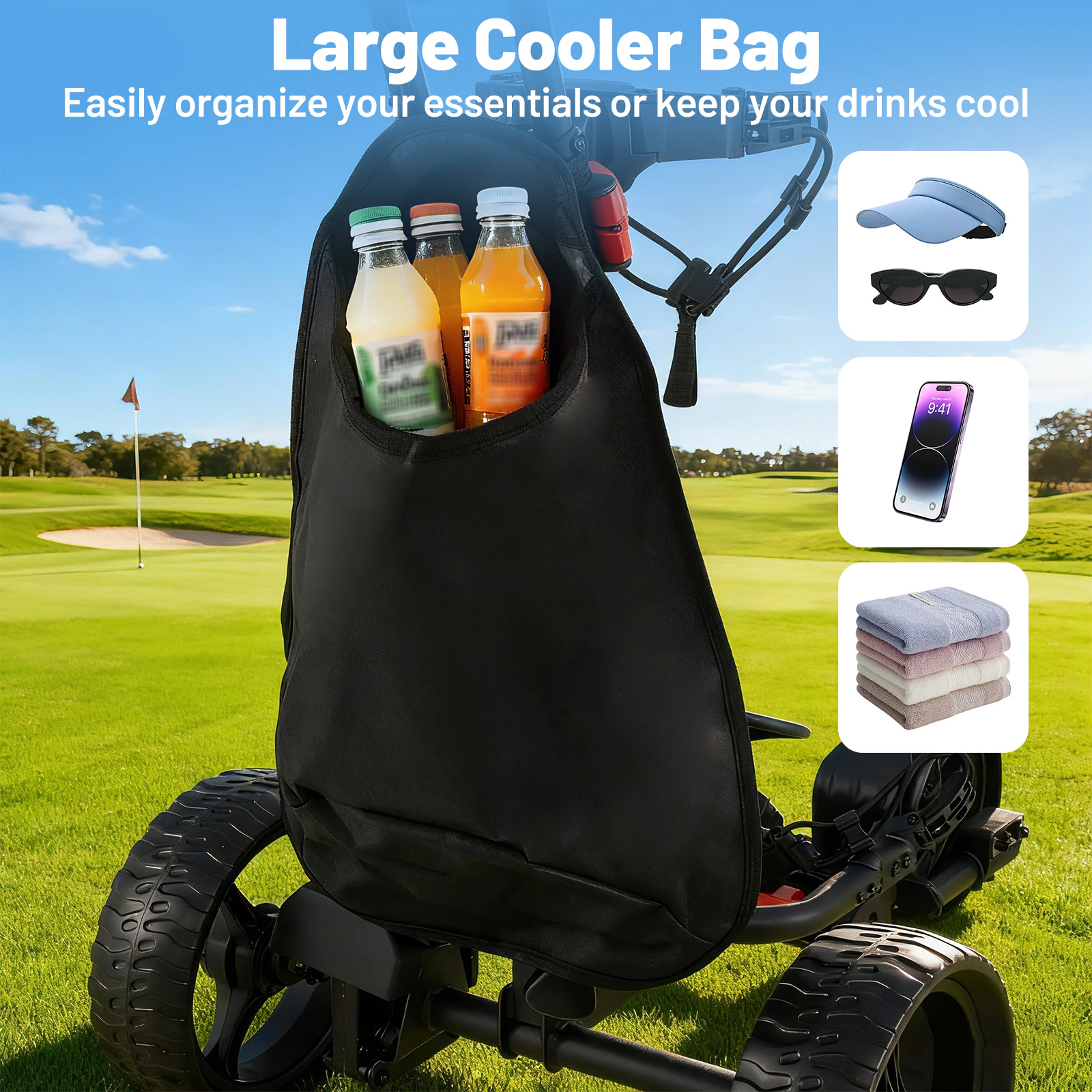 SUGIFT 3 Wheel Golf Bag Cart with Adjustable Handle and 9 Speed Settings 33-lb Capacity Black