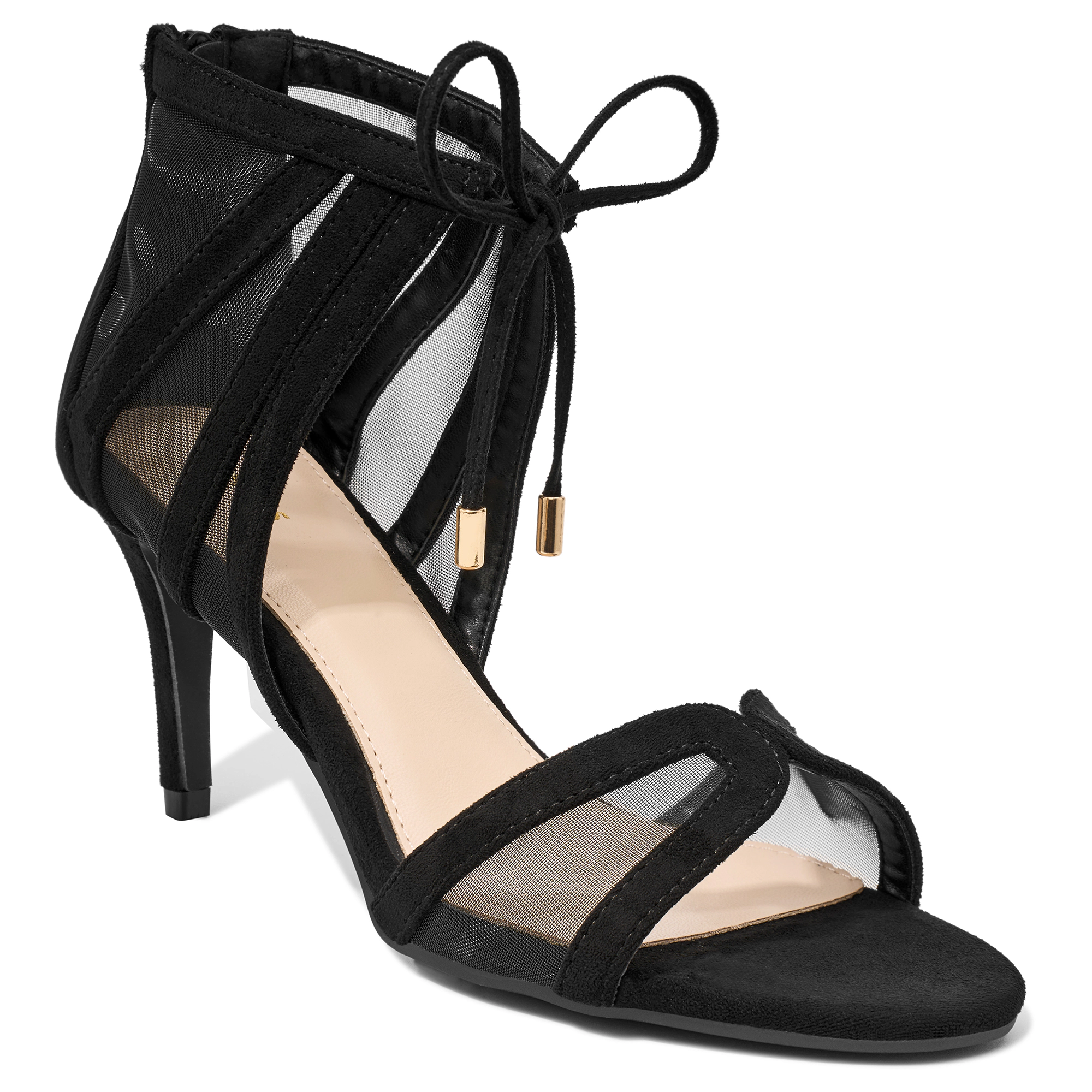 BLISSFUL STEP Women's Mesh Open Toe Lace Up Zip Stiletto Heel Gladiator Sandals