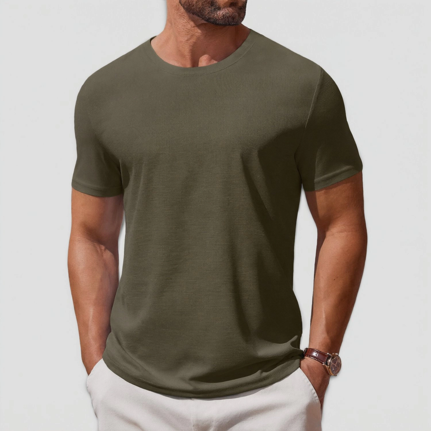 COOFANDY Mens  Crew Neck Short Sleeve Tee Solid Color Casual Curved Hem Tops