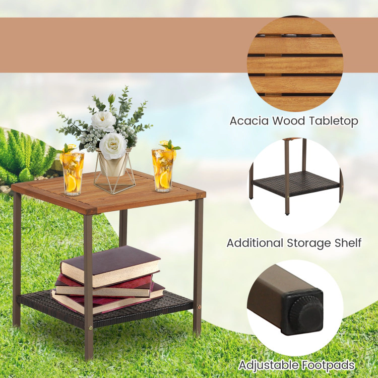 Hivvago 3 Pieces Rattan Rocking Bistro Set With Coffee Table And Cushions