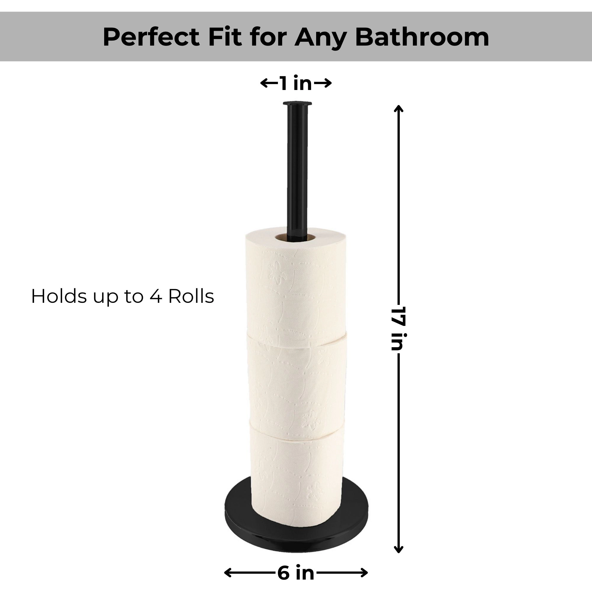Evideco French Home Goods Free-Standing Metal Toilet Paper Holder - Holds 4 Rolls, Rust-Resistant, Non-Skid Base