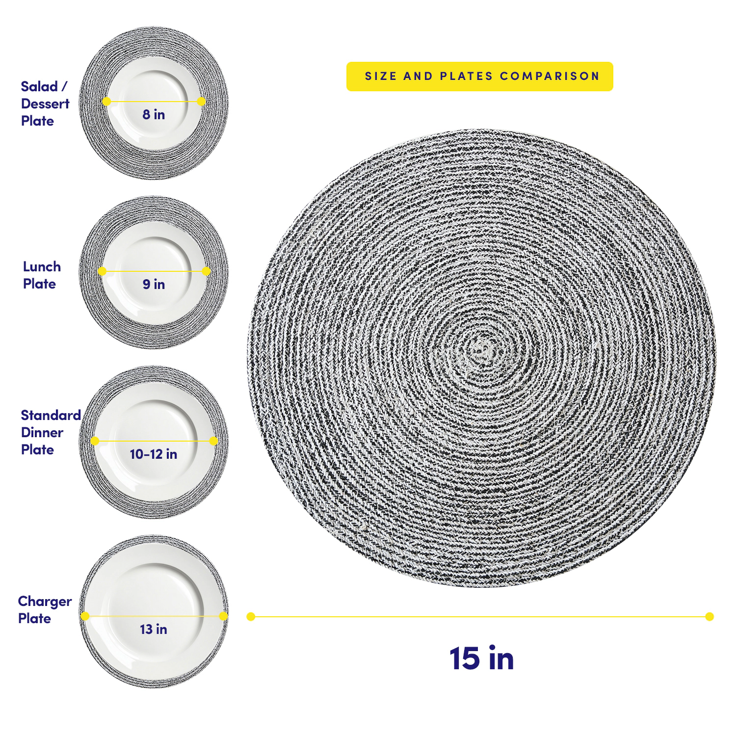 Sweet Home Collection Two Tone Cotton 15" Round Woven Placemat Sets -Pack
