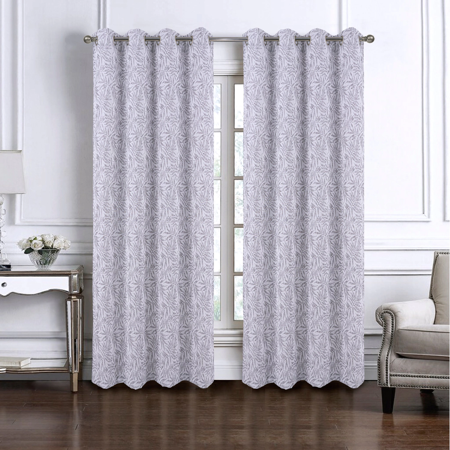 RT Designers Collection 100% Polyester 140 GSM Liana Jacquard Grommet Curtain Panel 54" x 84" Char