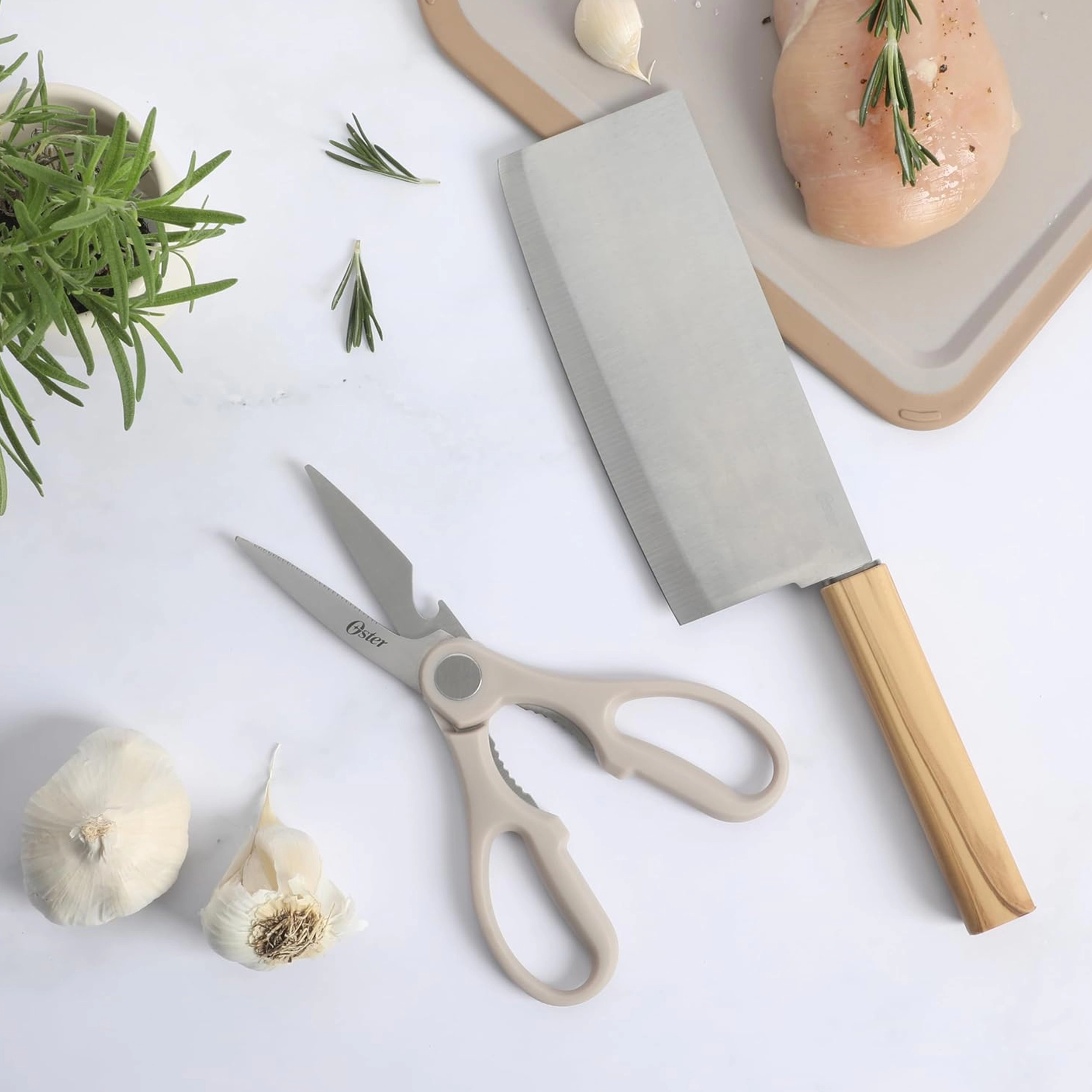 Oster Huntingfield 2 Piece Stainless Steel Cleaver and Scissor Set with Faux Wood Handles