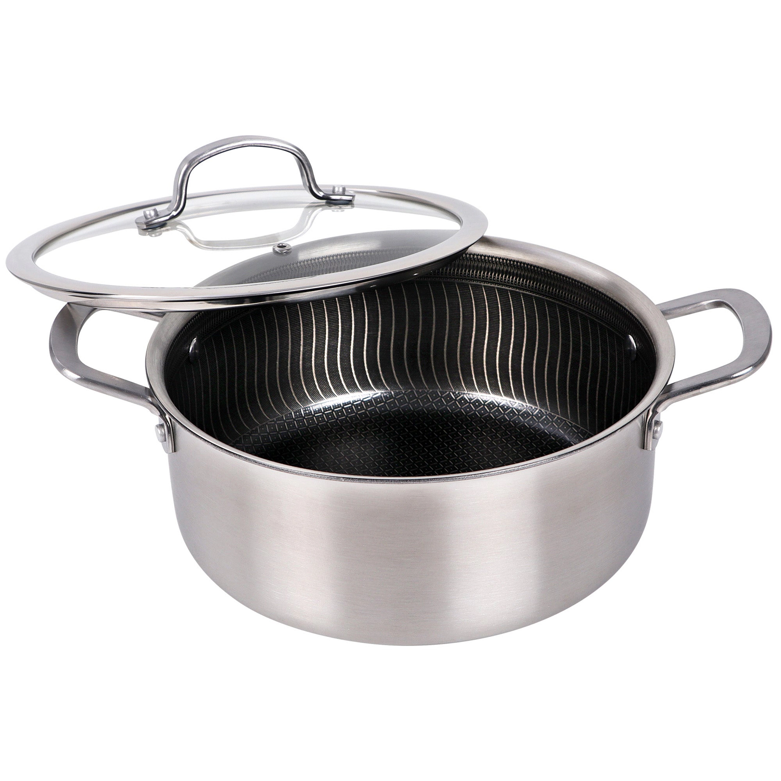 Brentwood 6 Quart 3-Ply Hybrid Non-Stick Stainless Steel Dutch Oven with Tempered Glass Lid