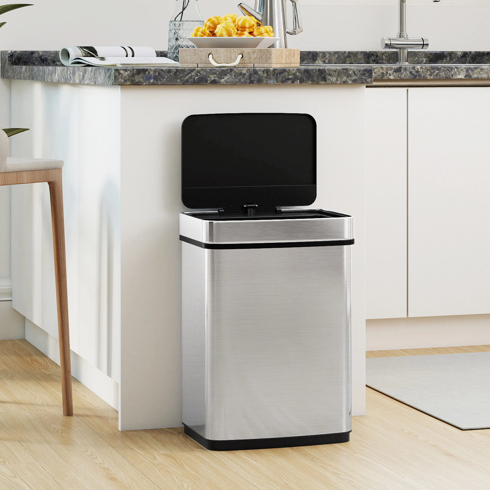 Hivvago 16 Gallon Trash Can Infrared Motion Sensor Garbage Can with Dual Compartments