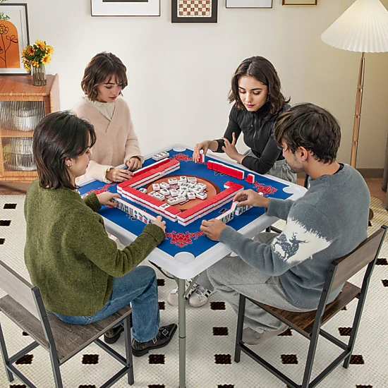 SUGIFT 35-in 180-lb 4-Player Folding Mahjong Card Table with Felt Mat Cup Holders and Carrying Bag
