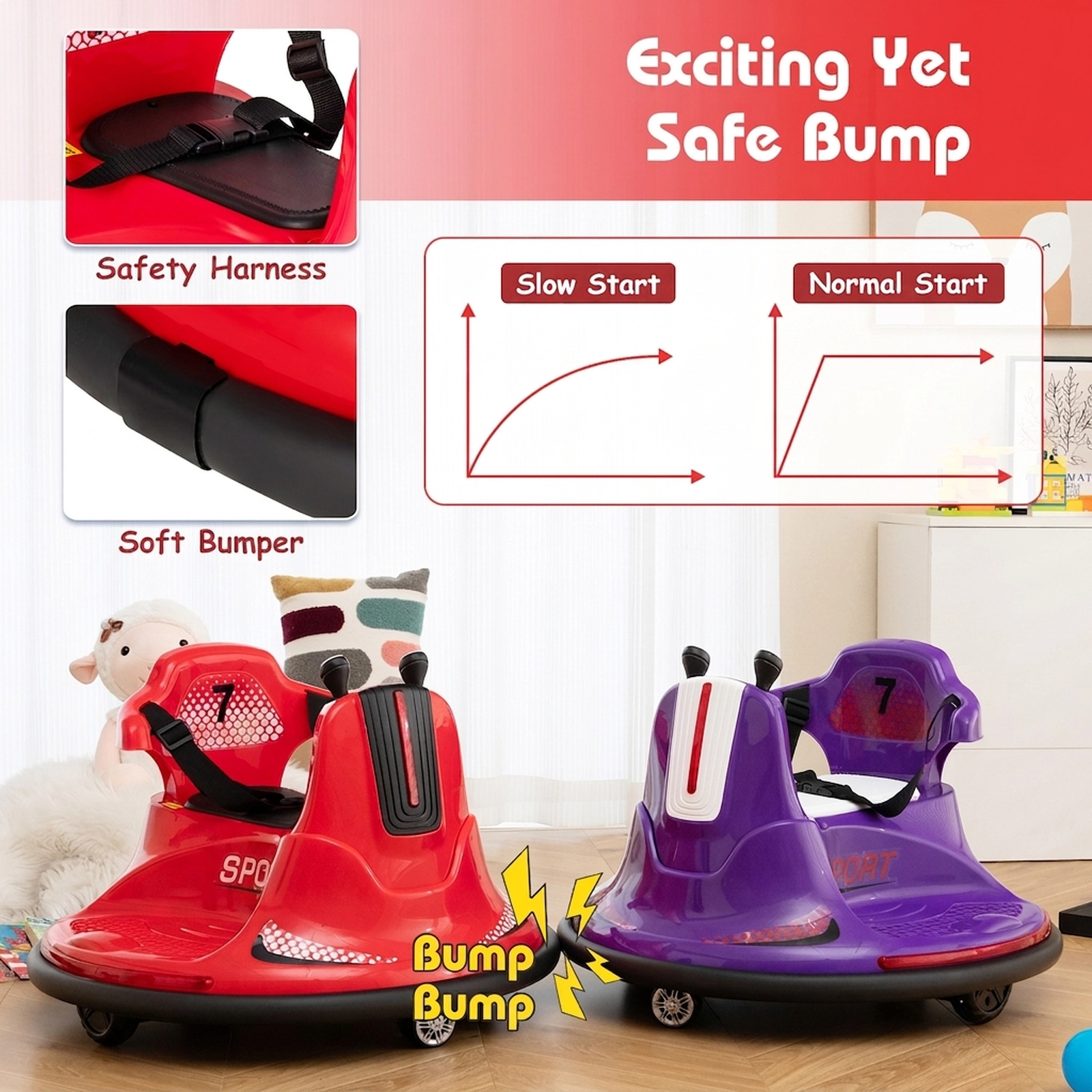 12V Kids Bumper Car with Parent Remote Soft Bumper Ring and 360-Degree Spin for Ages 37-95 Months Electric Ride On Toy