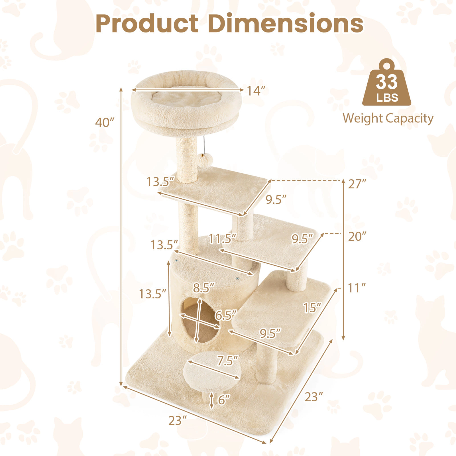SUGIFT 40 -Level Cat Tower with Condo Padded Perch and Sisal Posts