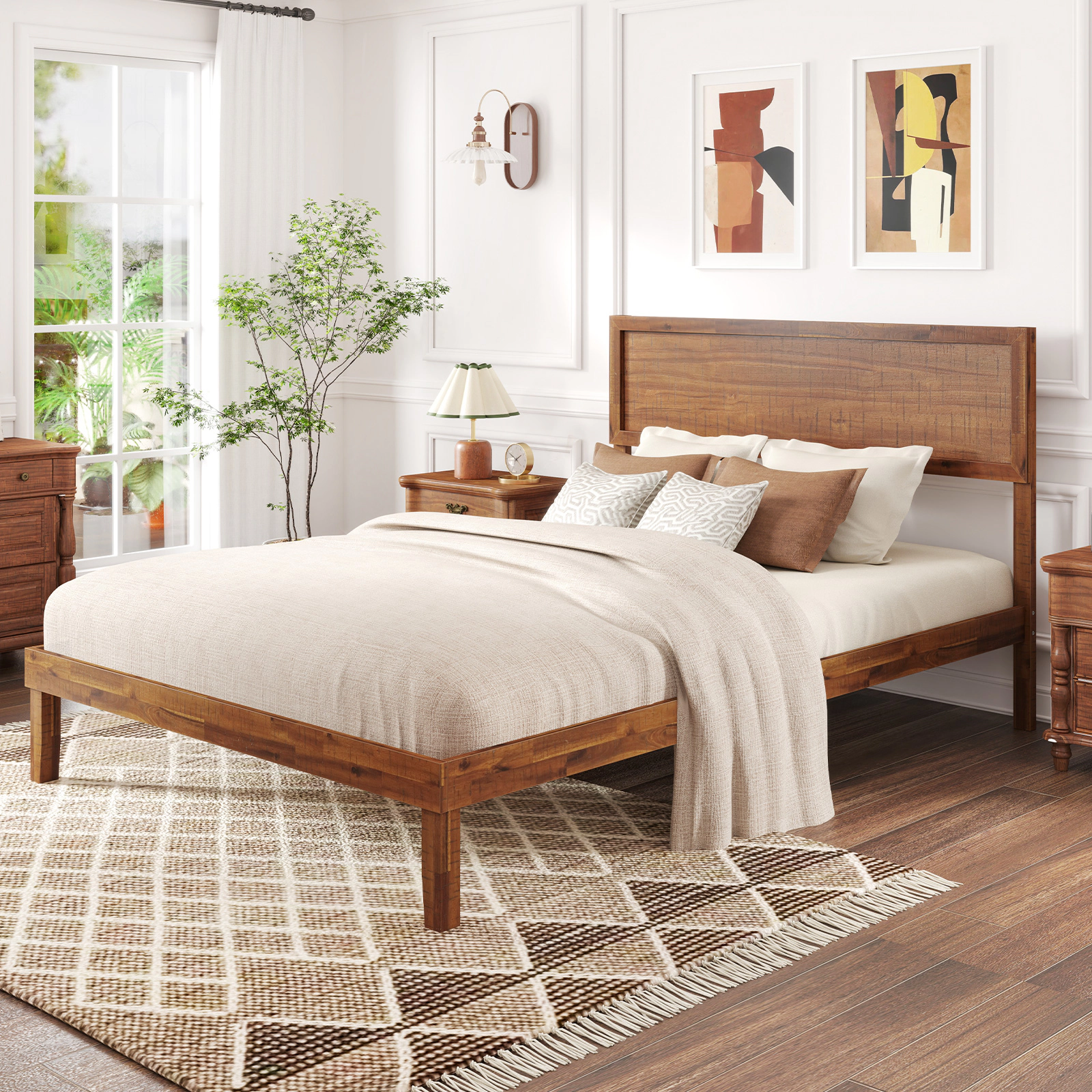 LJG Twin/Full/Queen Size Bed Frame with Headboard and