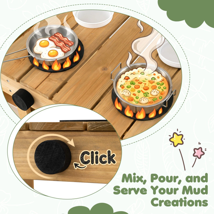 Hivvago Kids Mud Kitchen Wooden Play Kitchen with Planter Box