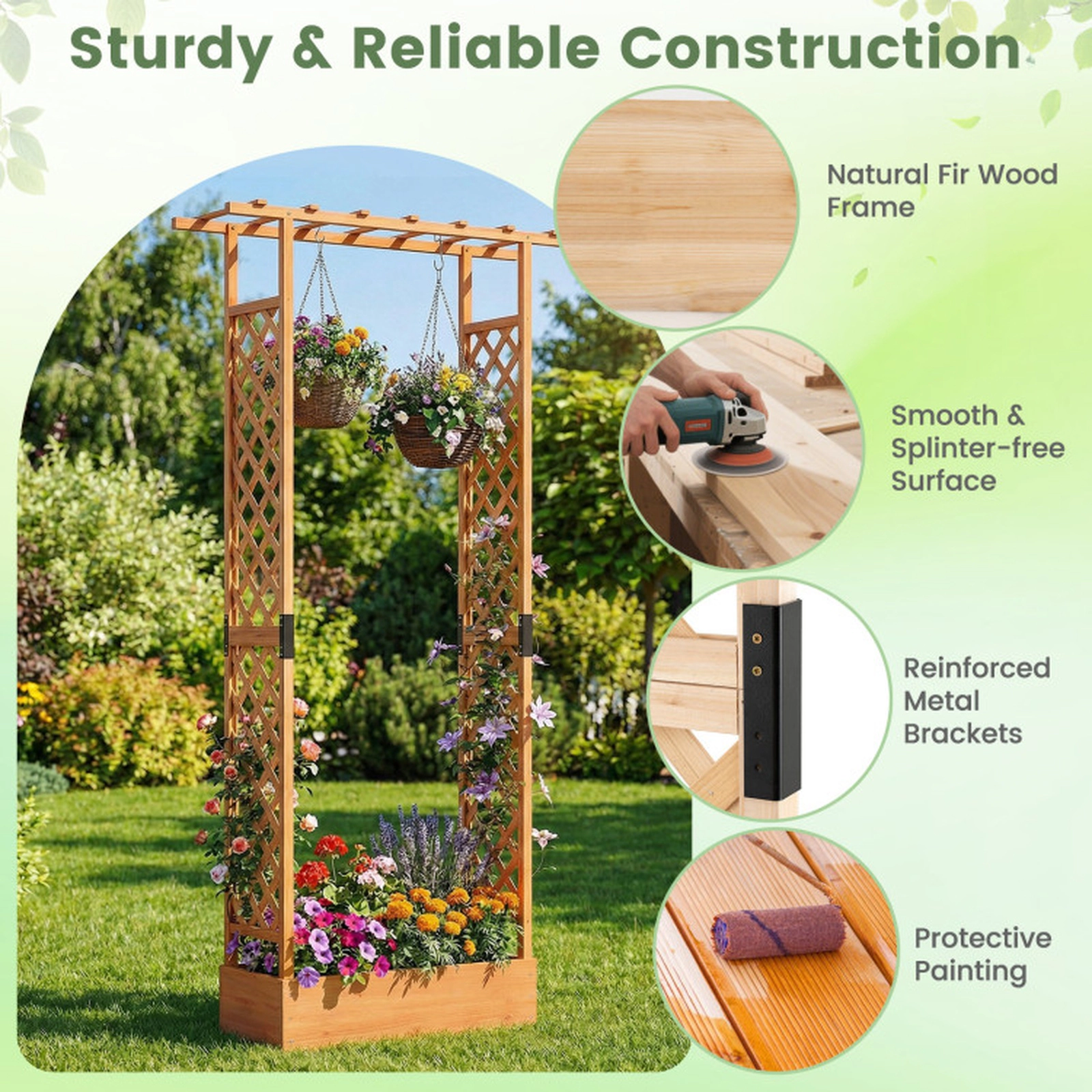 SUGIFT Orange 89-in Tall Raised Garden Bed with Side Trellis and Hanging Roof 43-in W 14-in D 110-lb Box Capacity