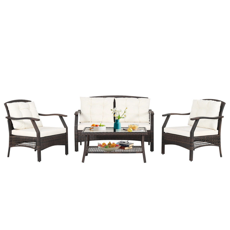 Hivvago 4 Pieces Outdoor Rattan Conversation Set With Protective Cover