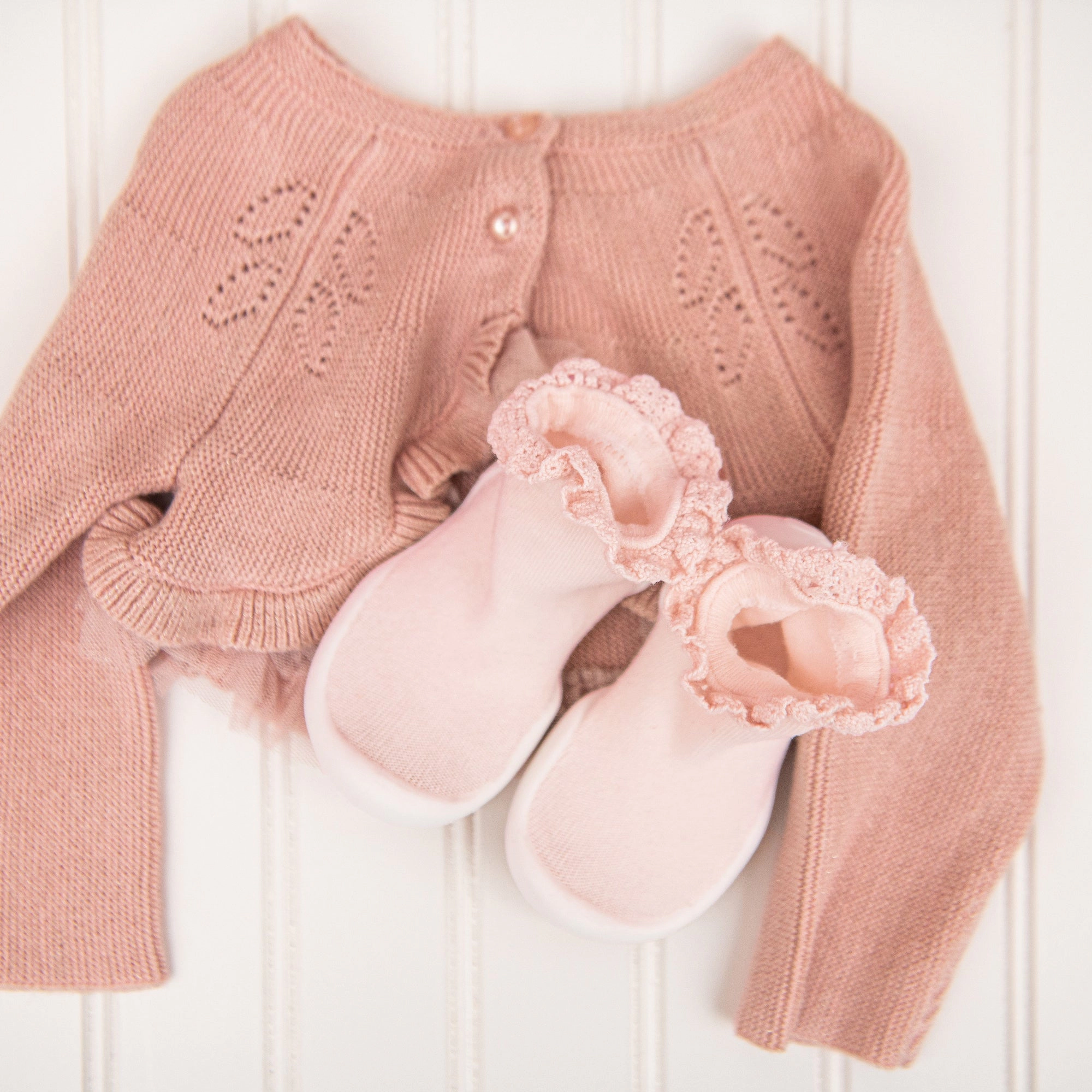 Komuello Baby Boy First Walk Sock Shoes Lace Trim Pink