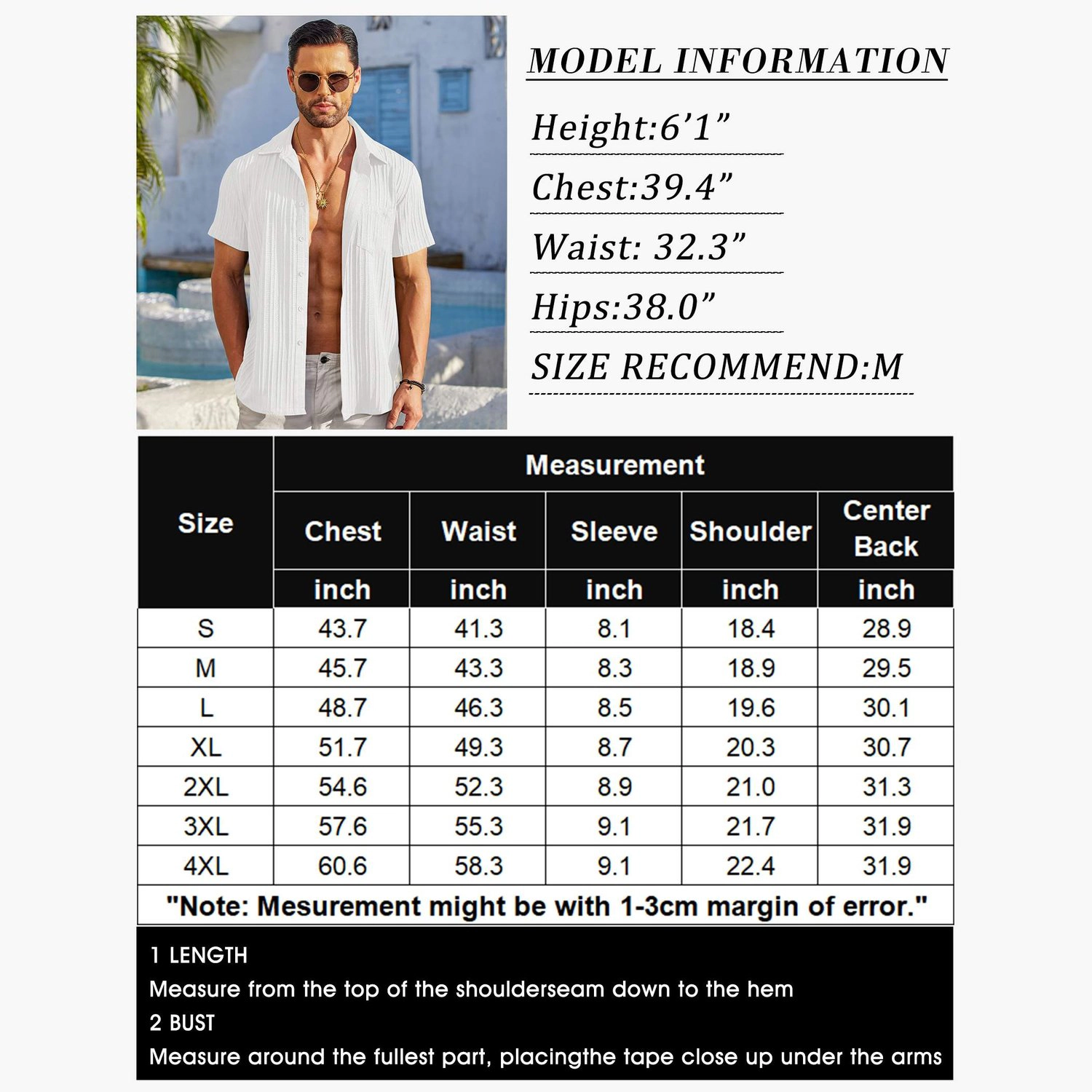 COOFANDY Mens Short Sleeve Button Down Shirt  Pleated Camp Collar Casual Tops