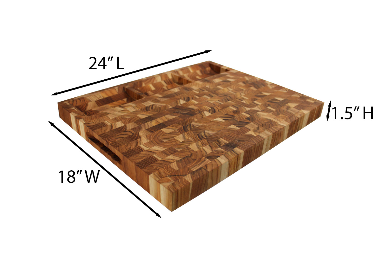 EcoDecors 24" x 18" End Grain Teak Cutting Board with Juice Channel and Carved Handles