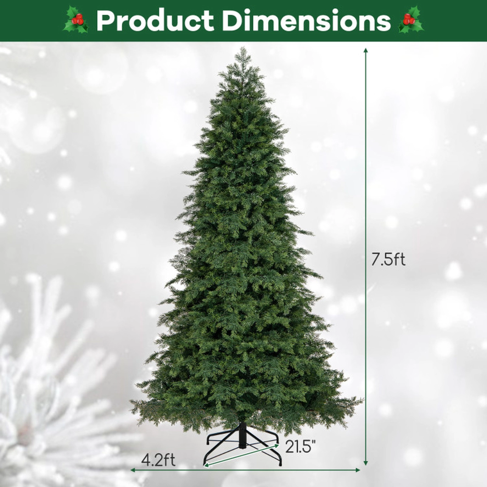 SUGIFT 7.5-ft Green Hinged Artificial Christmas Tree with 1019 Lush Branch Tips and Foldable Metal Base