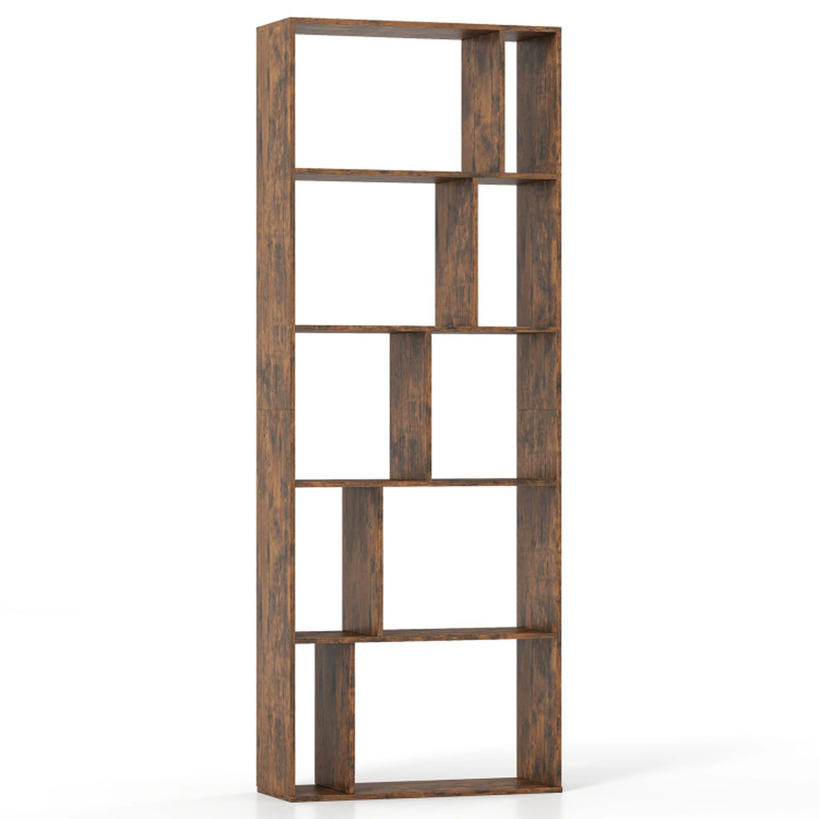 SUGIFT 5-Tier Modern Bookshelf with Open Back and 10 Storage Cubes 22-lb Cube Capacity 65-in Tall Brown