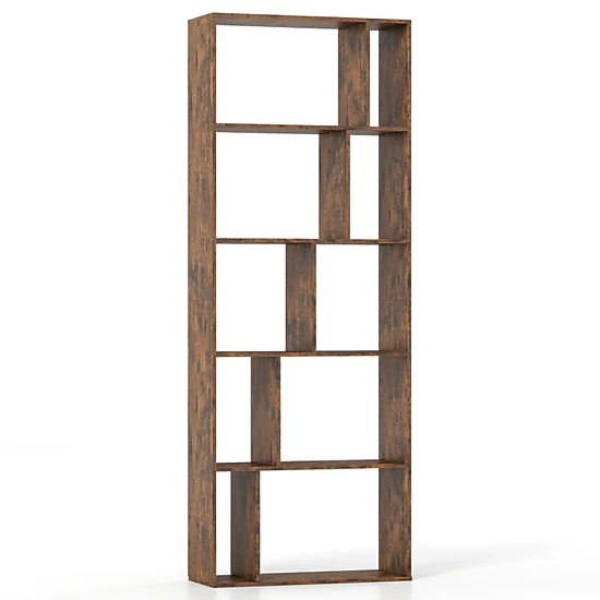 SUGIFT 5-Tier Modern Bookshelf with Open Back and 10 Storage Cubes 22-lb Cube Capacity 65-in Tall Brown