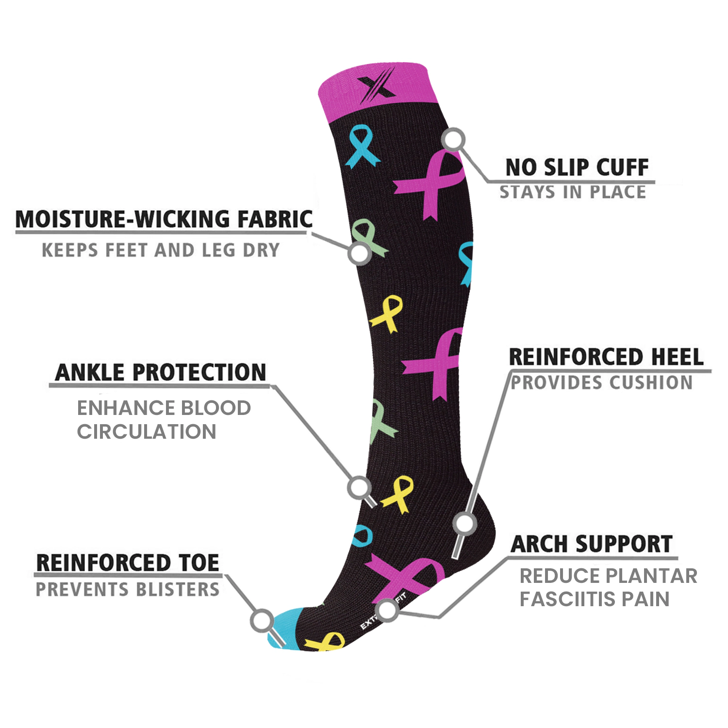Extreme Fit Compression Socks For Women - Pro Support Nurses Travel Pregnancy Foot Aches Running 3 Pair