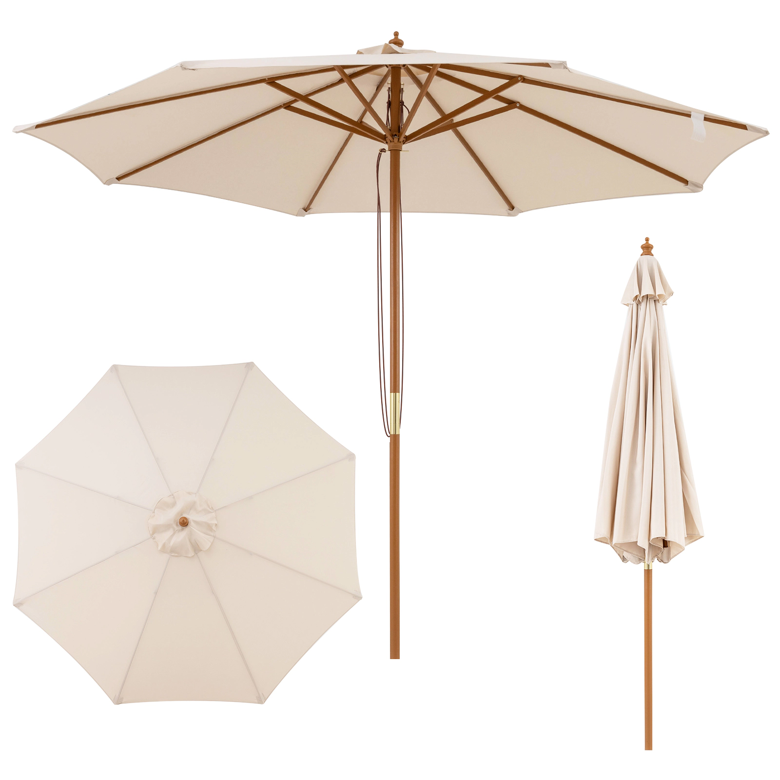 SUGIFT 9-ft Patio Umbrella Outdoor Table Market Umbrella with 8 Bamboo Ribs and Safety Latch Beige