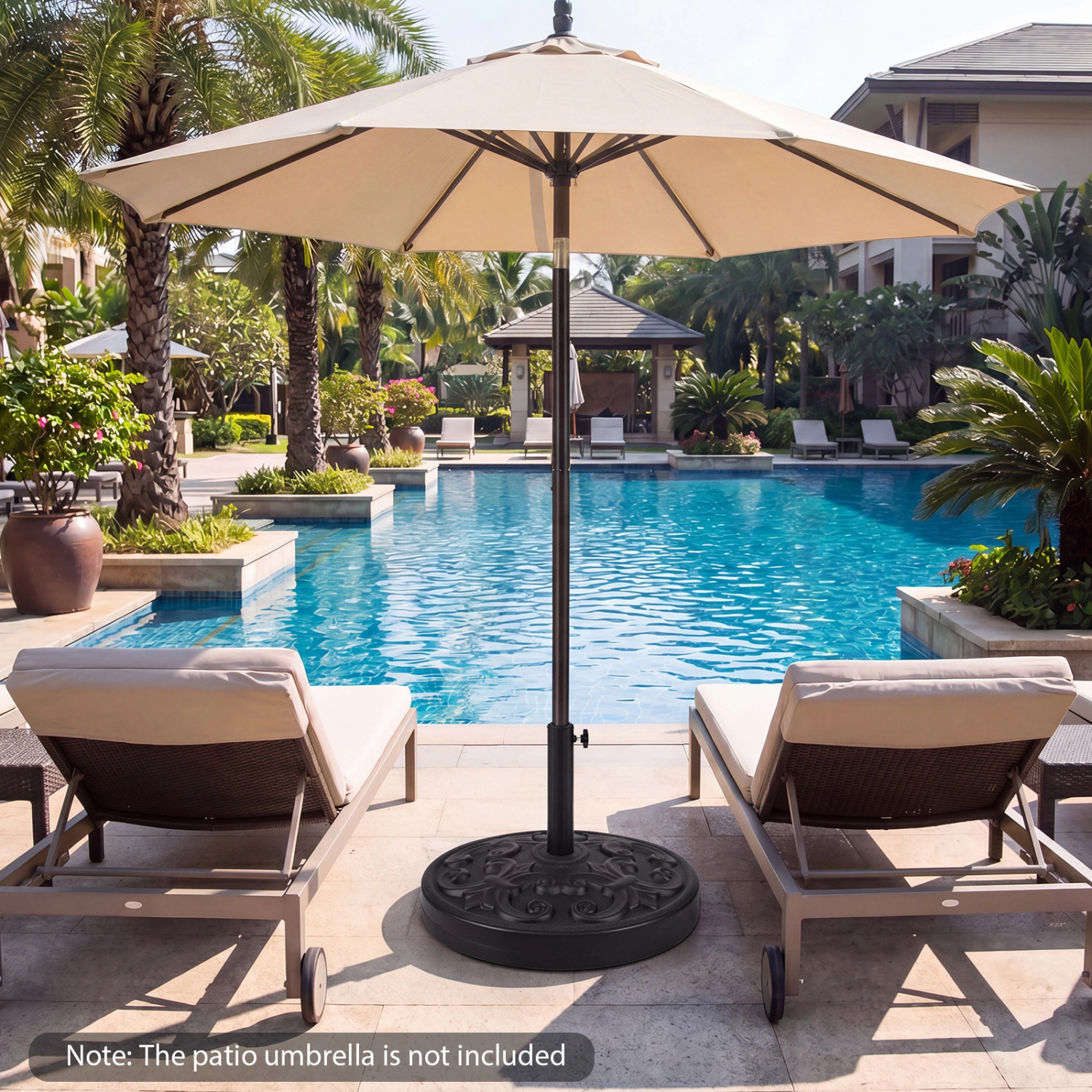 Slickblue Patio Umbrella Base with Cement Core 15 Inch Heavy Stand for Outdoor Shade Umbrellas