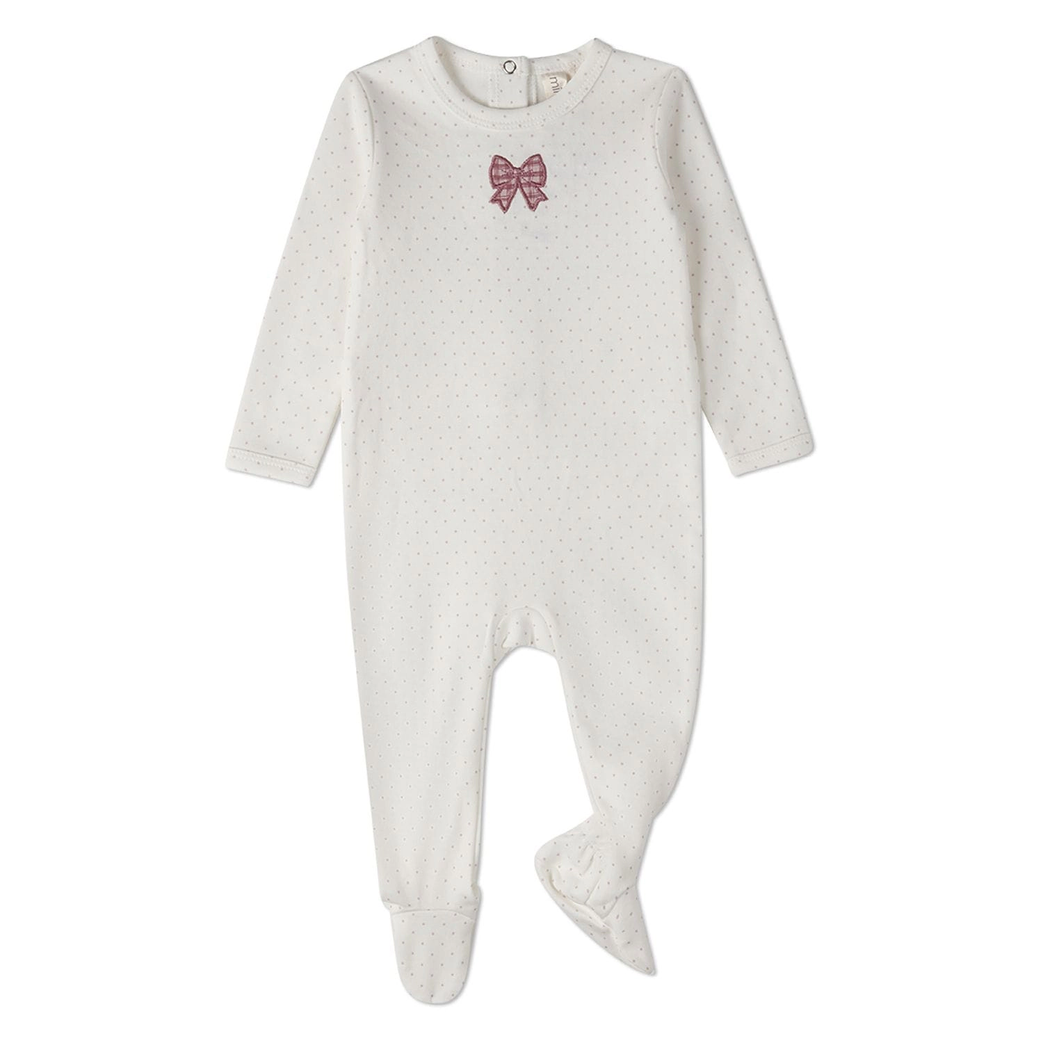 MeMoi Baby Girls "Put A Bow On It" 100% Cotton Embroidered Polka-Dot Footie