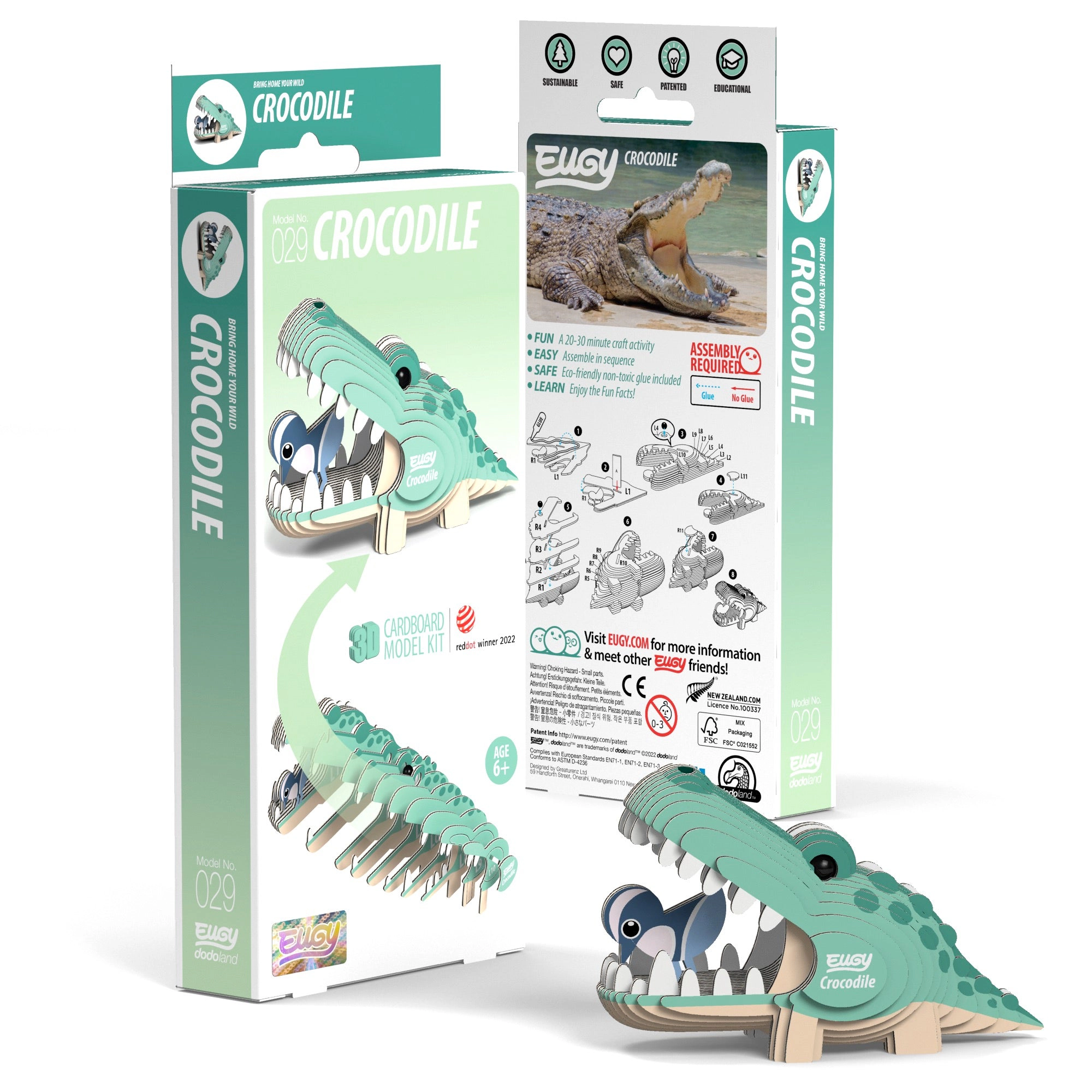 EUGY Crocodile 3D Puzzle - contains 22 puzzle pieces
