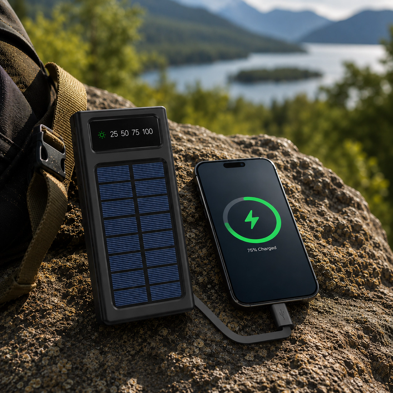 Pursonic Unisex Portable Solar Charging Power Bank with LED Flashlight & Multi-Port Emergency Charger