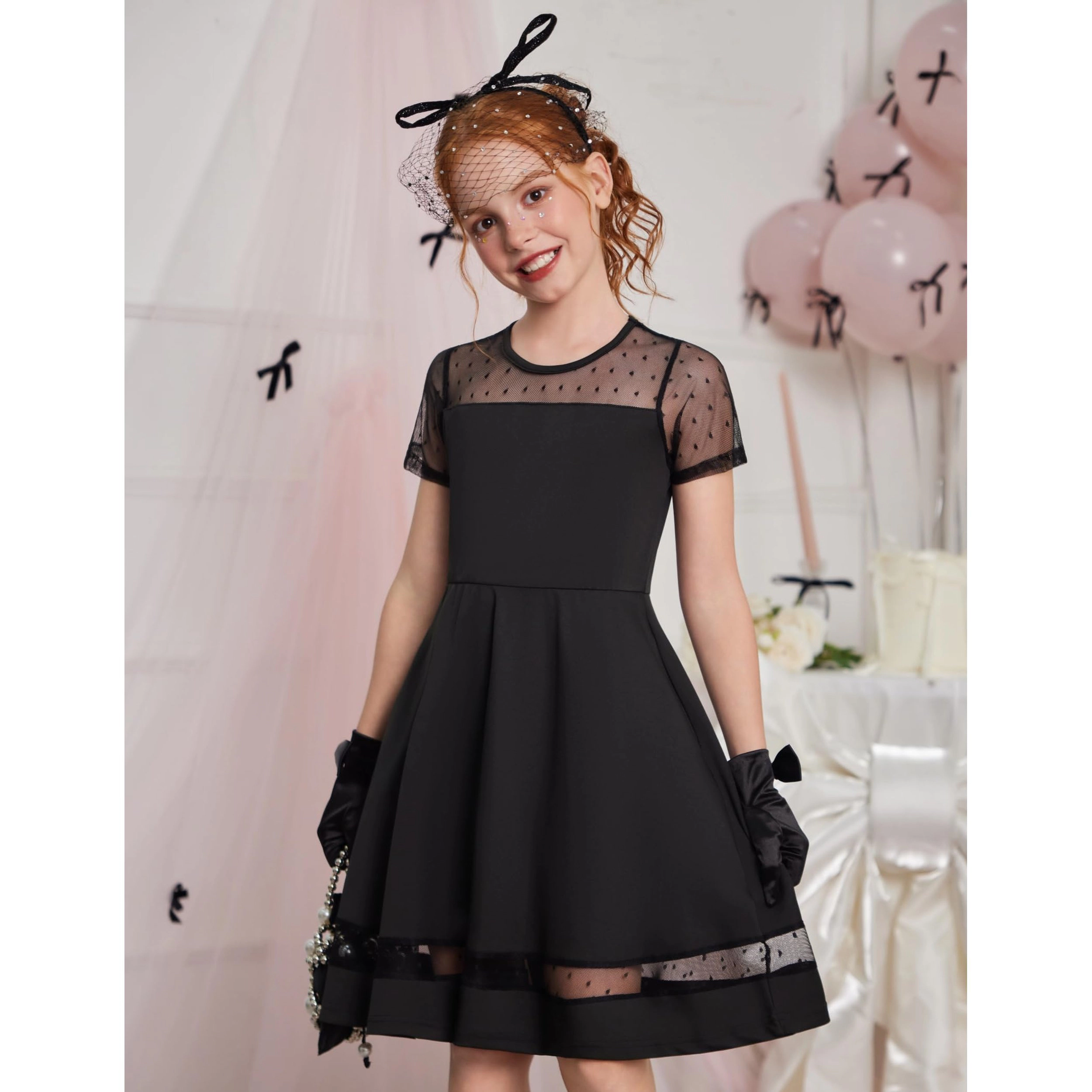 Arshiner Girls Summer Dress Short Sleeve Mesh Aline Formal Party Fancy Dance School