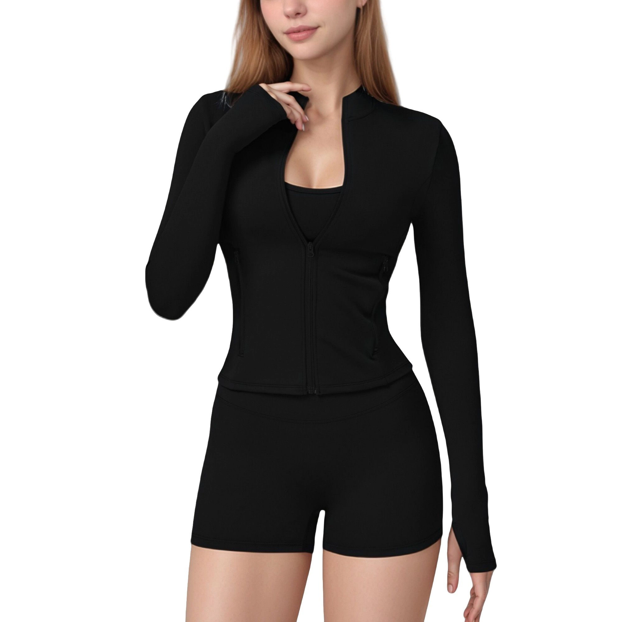 Anna-Kaci Women's Long Sleeve Zip-Up Athletic Jacket with Thumbholes and High Neckline